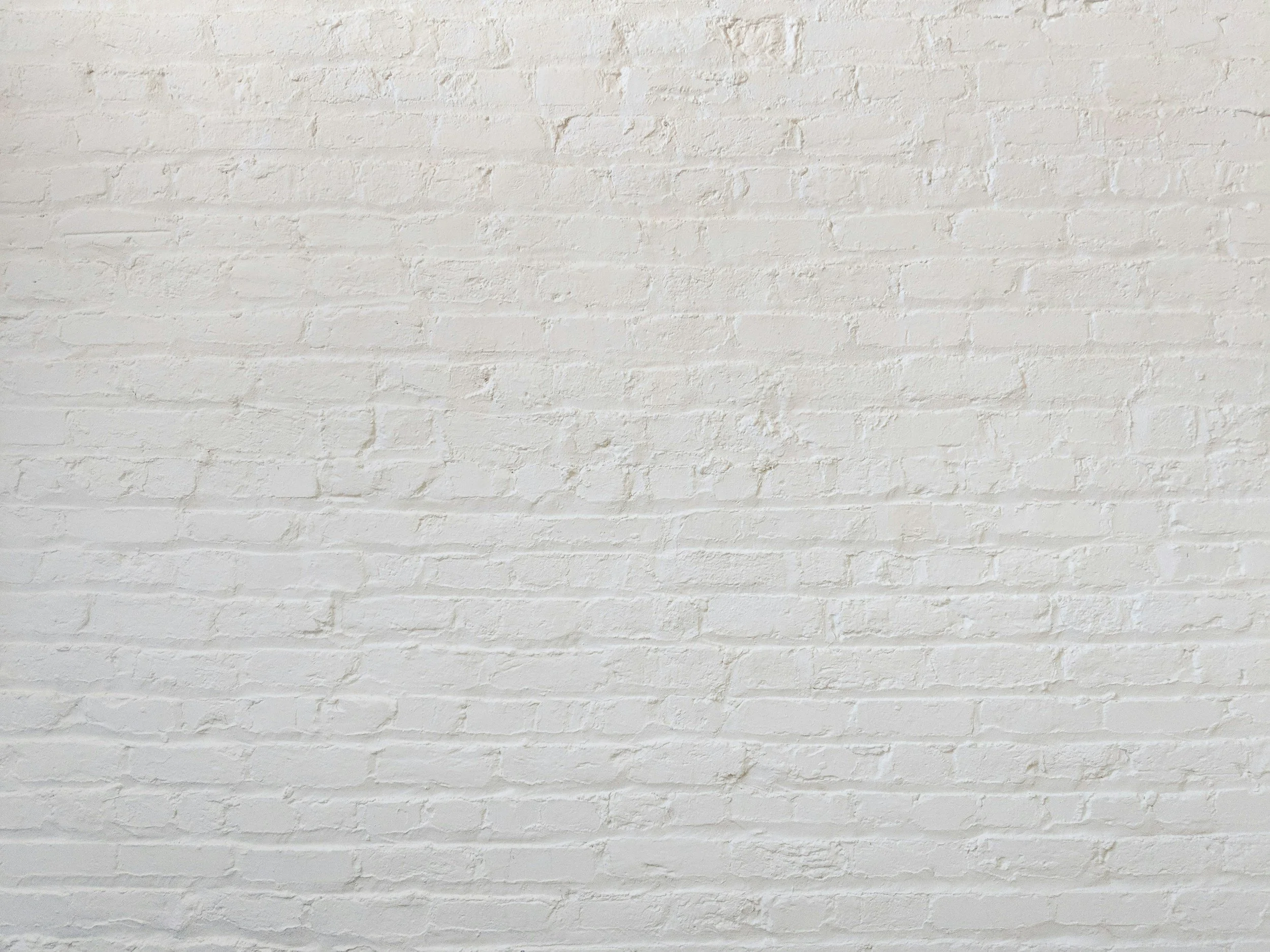 White painted brick wall with visible texture and grout lines.