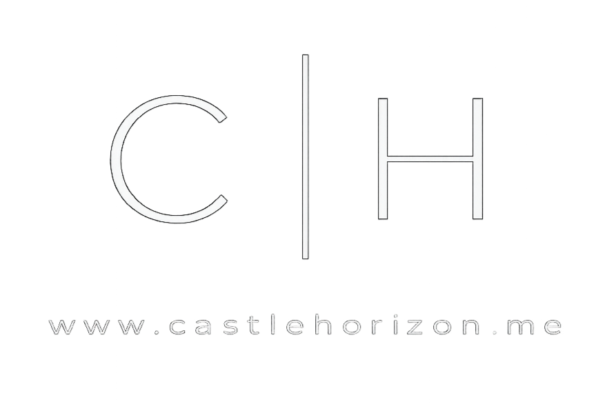Logo with the words 'C | H' and the website 'www.castlehorizon.me' beneath.