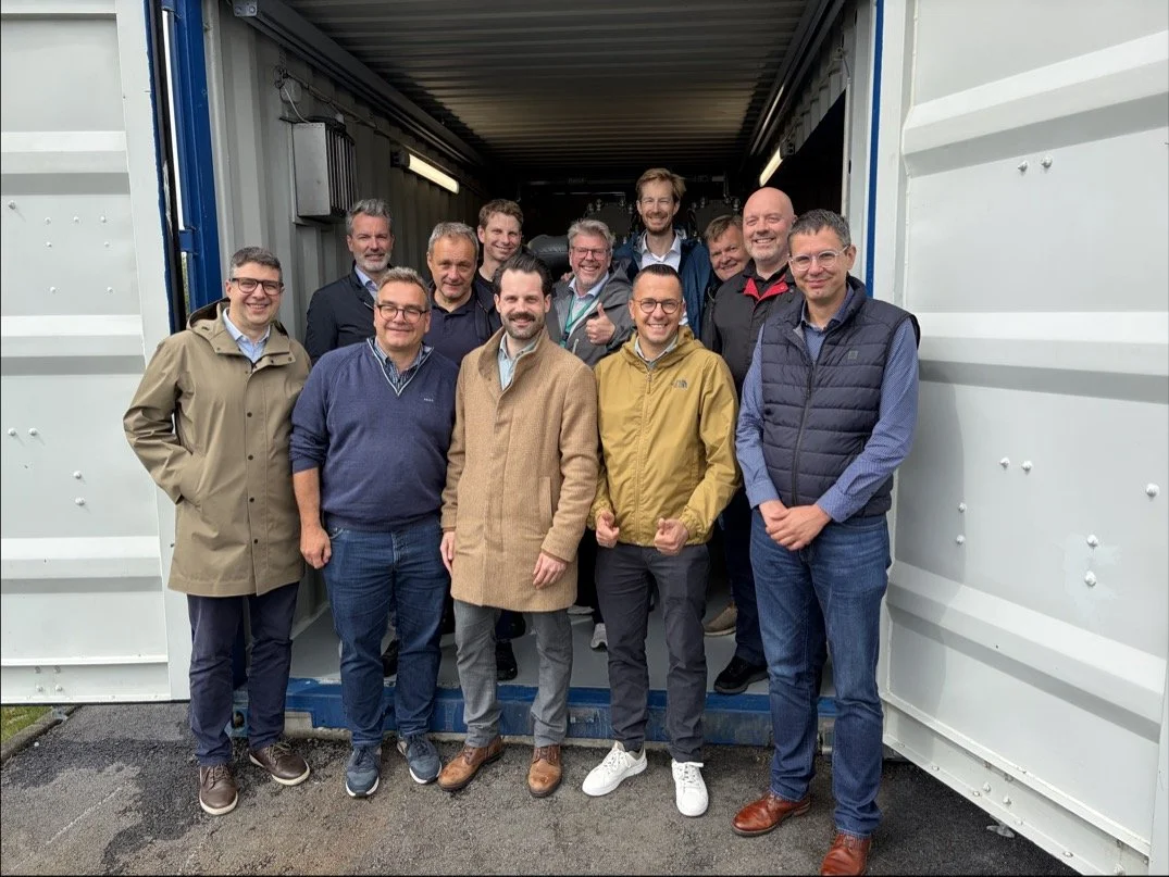 Roche engineers inspect first Enerin V12 high-temperature heat pump