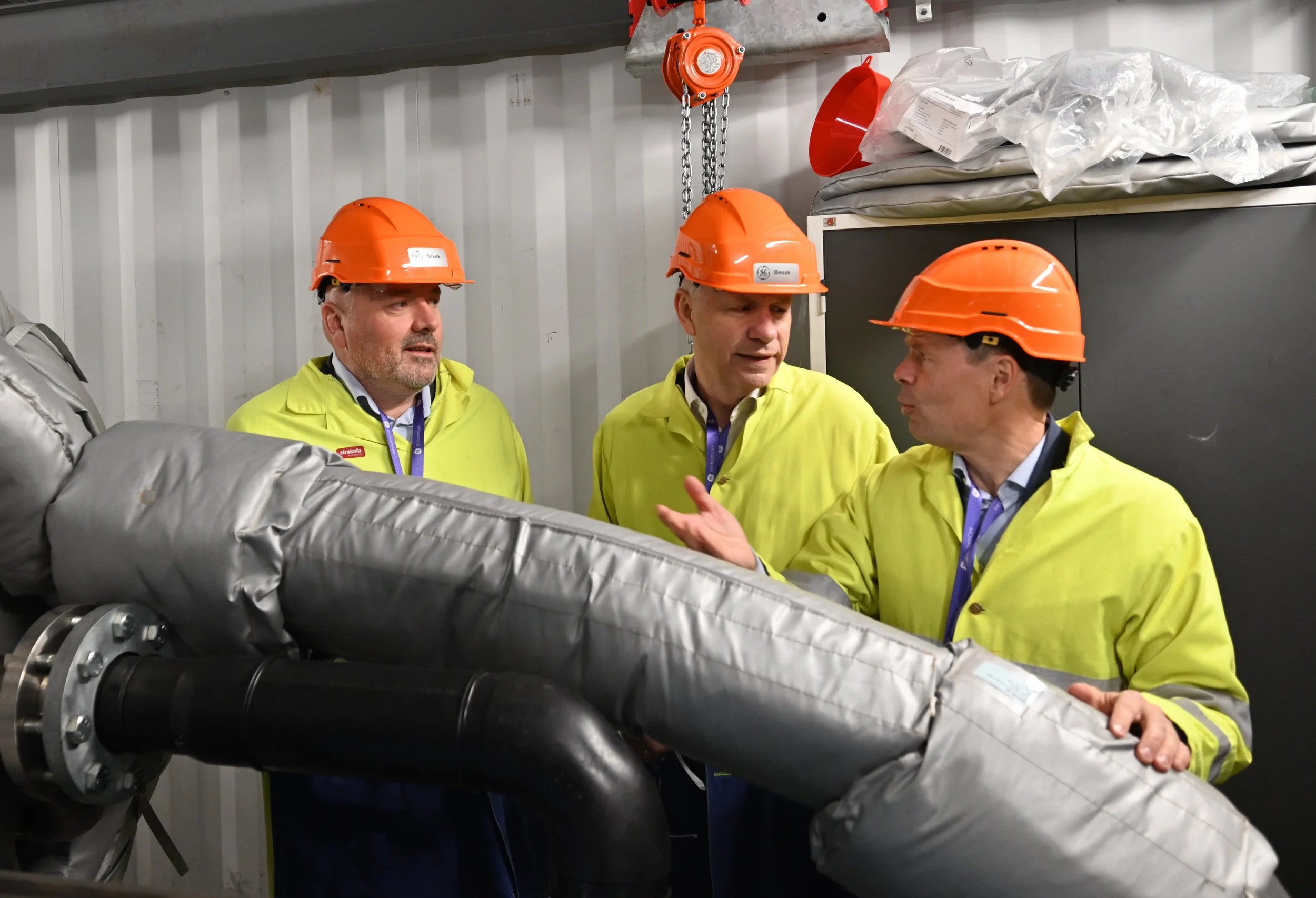 COO, Founder and Partner Trond-Atle Asphjell, Enerin CEO, Founder and Partner Arne Høeg, and Enerin Chair Raymond Carlsen, at GE Healthcare, Lindesnes, Norway.