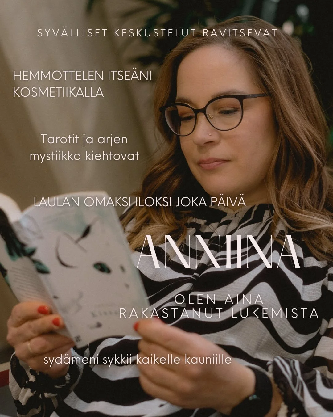 Olen koko el&auml;m&auml;ni nojautunut vahvasti omaan j&auml;rkeeni. Olen analyyttinen, looginen ja j&auml;rjestelm&auml;llinen ja samalla kuitenkin tosi herkk&auml; 
ja herkk&auml;vaistoinen. 

Olen kasvanut alkoholistiperheen vanhimpana tytt&auml;r