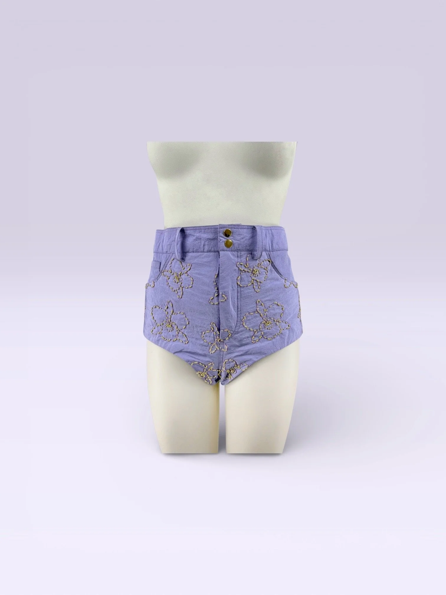 Lavender Embroidered High-Waisted Shorts