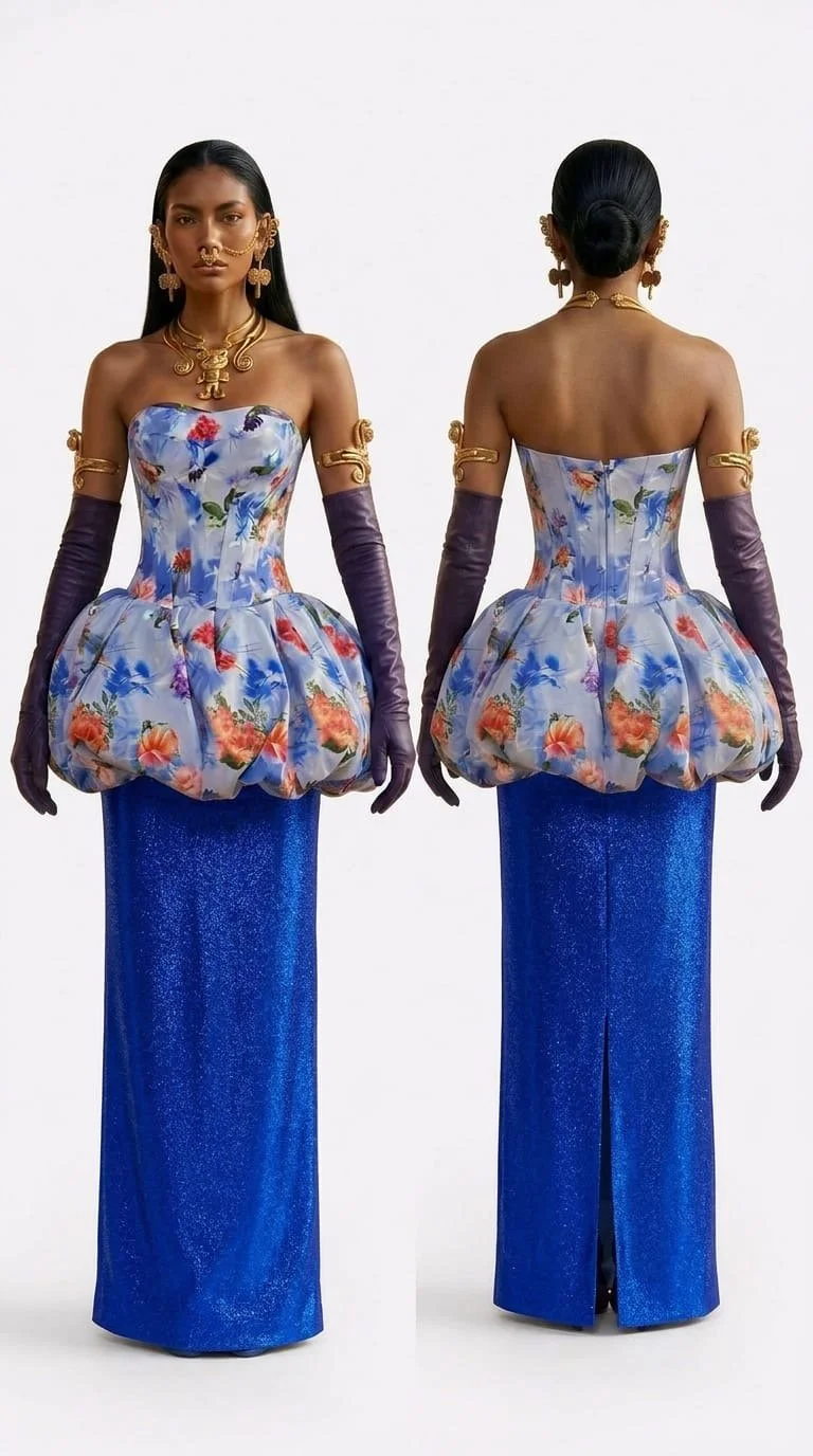 Floor Length Floral Bubble Dress