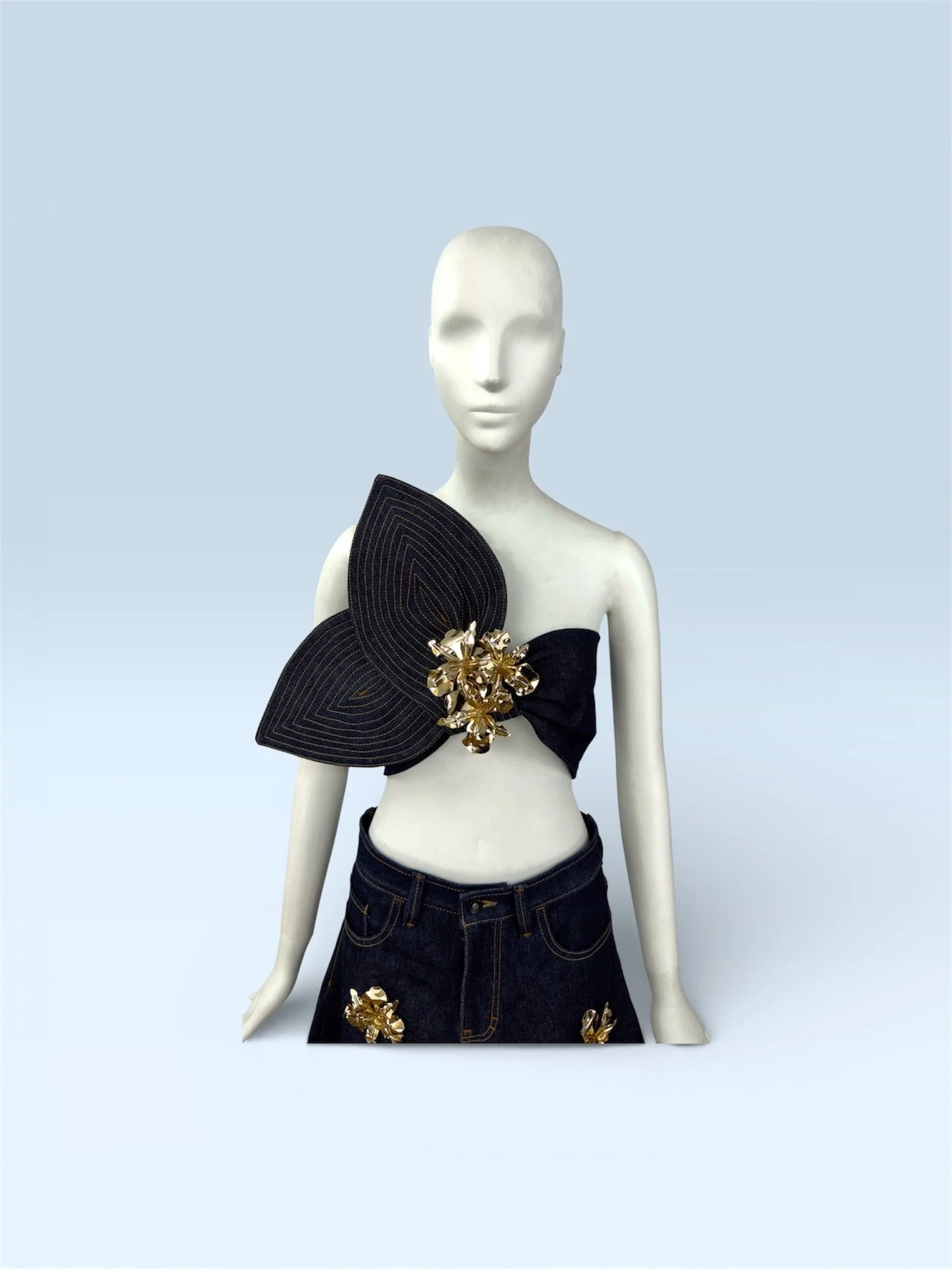 Sculptural Floral Denim Top