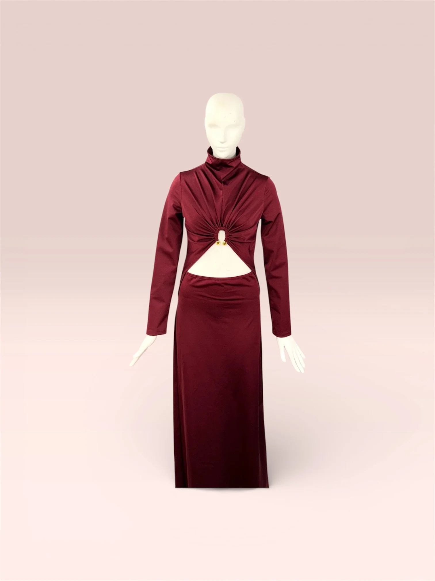 Sophisticated Cut-Out Long Sleeve Dress in Burgundy