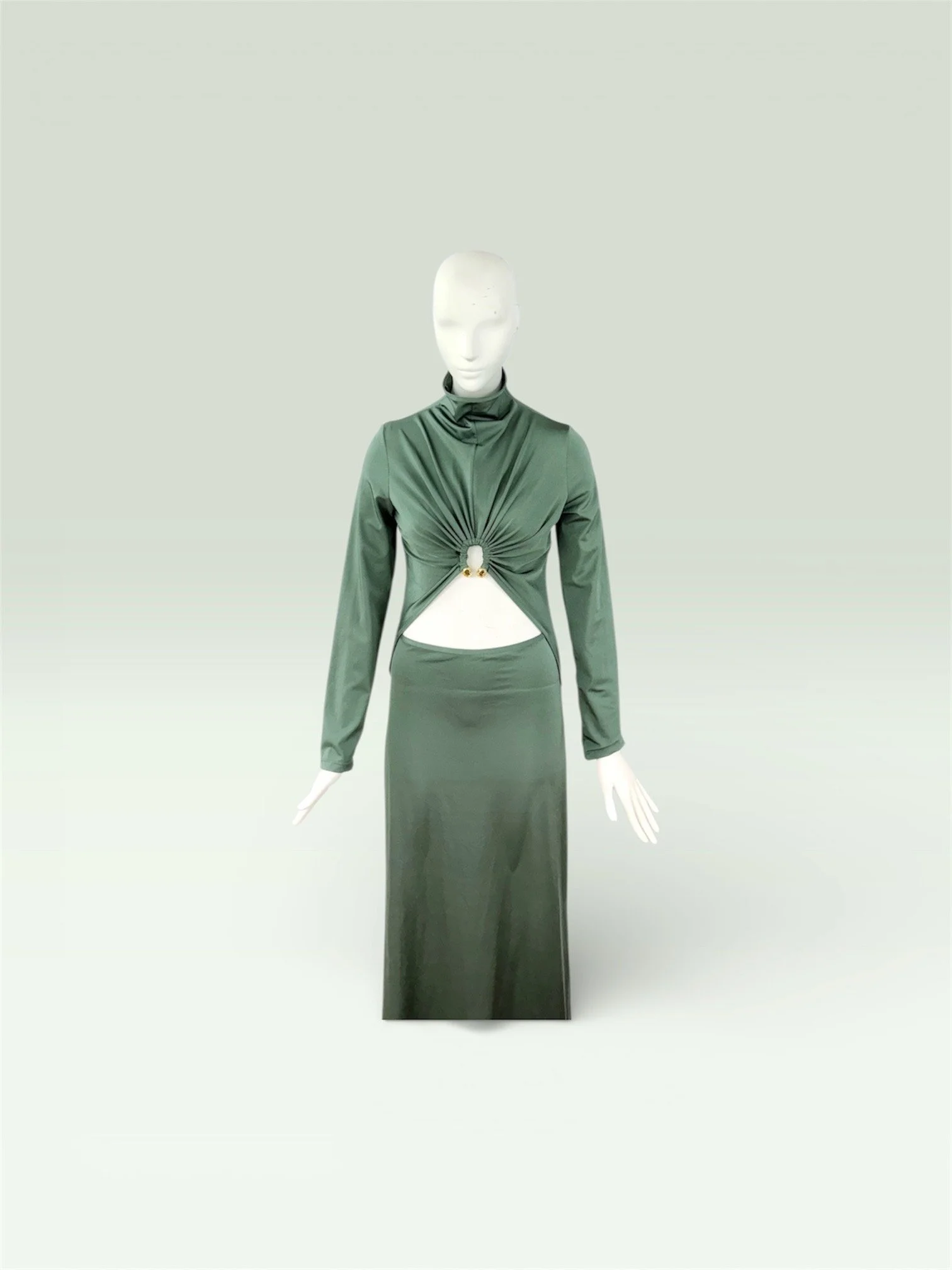 Sophisticated Cut-Out Long Sleeve Dress in Emerald