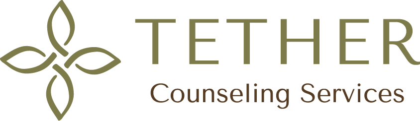 Logo for Tether Counseling Services with a minimalist woven ribbon-like design.