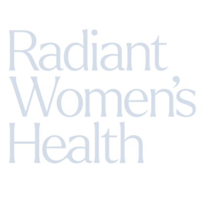 Radiant Women's Health logo with light blue text on a white background.