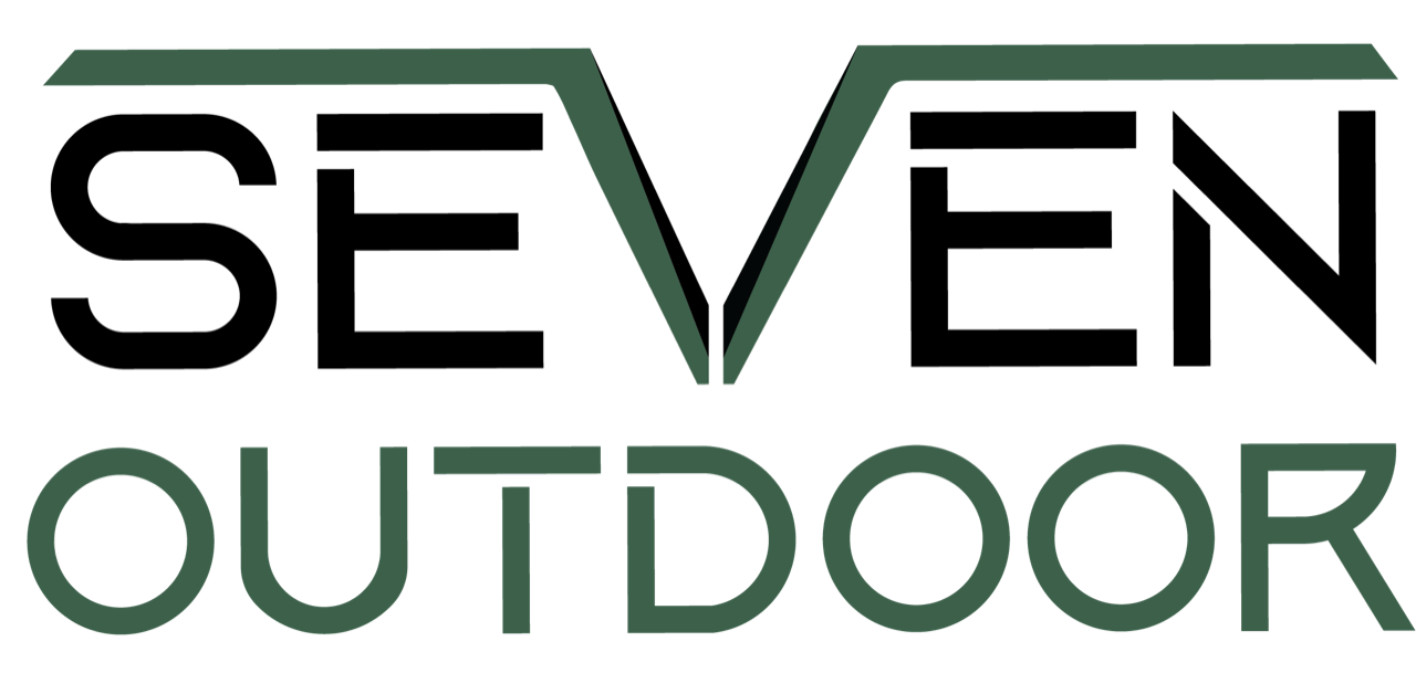 A stylized graphic of a tent with the word Seven Outdoor Company