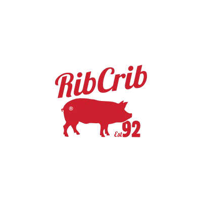 RibCrib logo featuring a red pig silhouette and the text 'RibCrib est. '92.'