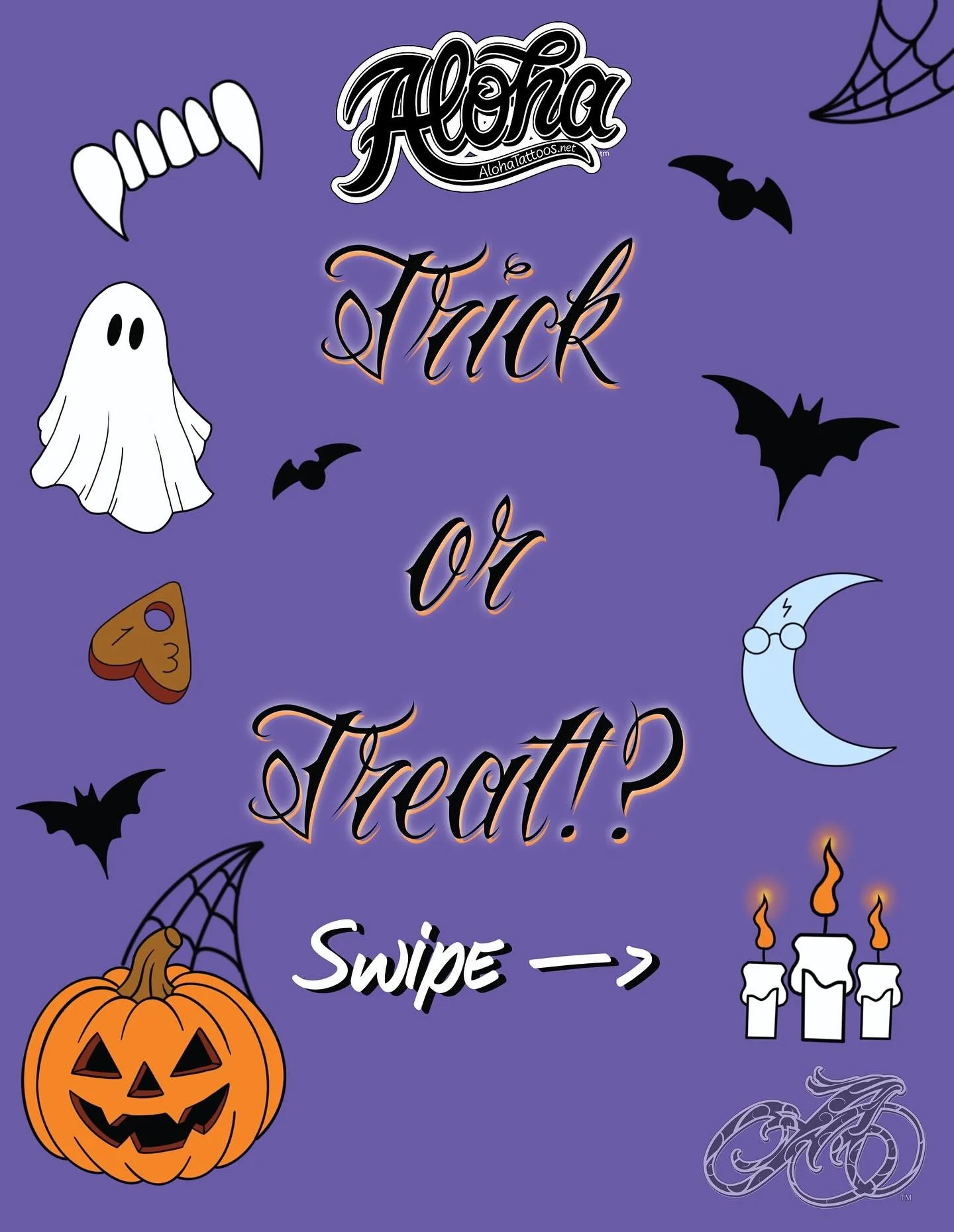 Trick or Treat?!&hellip; what will we get today?!

Tricks for now! Come by Aloha on October 24th for the real treat!
.
.
.
#tattoos #flashtattoo #flashtattooart #halloween #halloweentattoo #halloweenflash #utahtattoo #utahtattooartists #flashevent #s