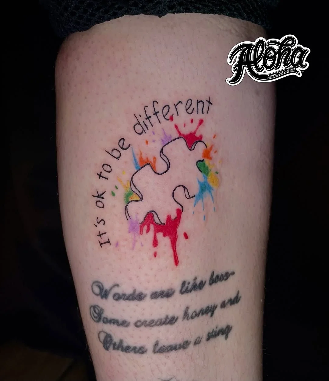 More fun at the shop! give @alohasaltlake a follow! - Autism tattoo 🧩❤️🩷💛🧡💜🩵 - -Artist: @kevant13 🎨 -Aloha Tattoos🌺📍 -Walk ins available everyday✨ - #autismawarness #autismtattoos #uniquetattoodesigns #alohasaltlaketattoos #saltlakecitytatto