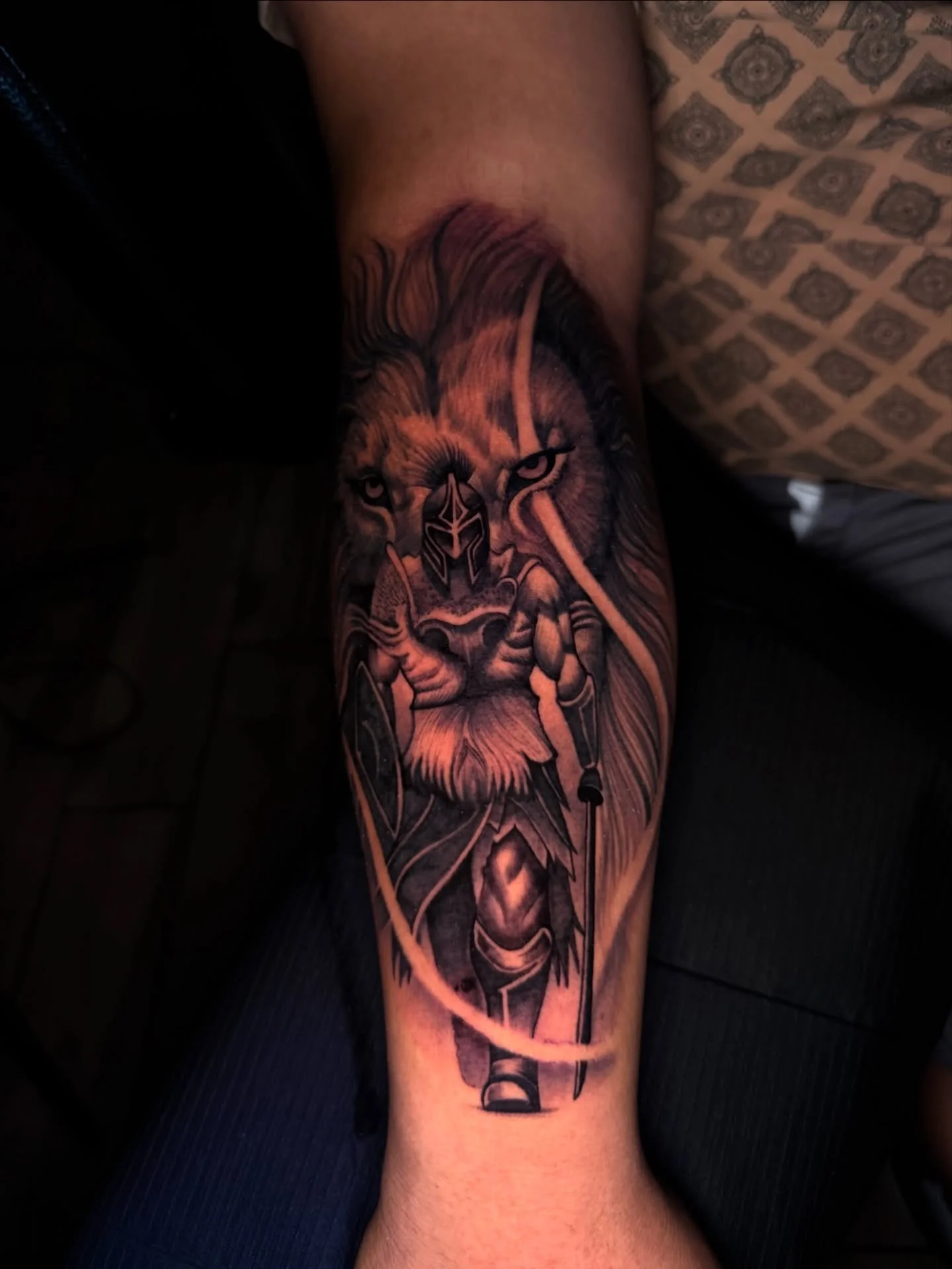 Realism lion with a warrior incorporated 🔥
-
-Artist: @deadsoul.ink 👀
- Aloha Tattoos 🌺📍
-Walk-ins welcome daily✨
-
-
-
#alohasaltlaketattoos #alohaisallyouneed #realismtattoos #blackandgrayrealism #slatlaketattooartist