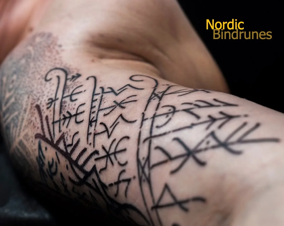 Jon and Nicole and have busy been working on another amazing Nordic tattoo sleeve… powerful, feminine ink to honor the old gods. Freyja in particular. . . #nordictattoo #bindrunes #freyja #ancientmarks #pagantattoo