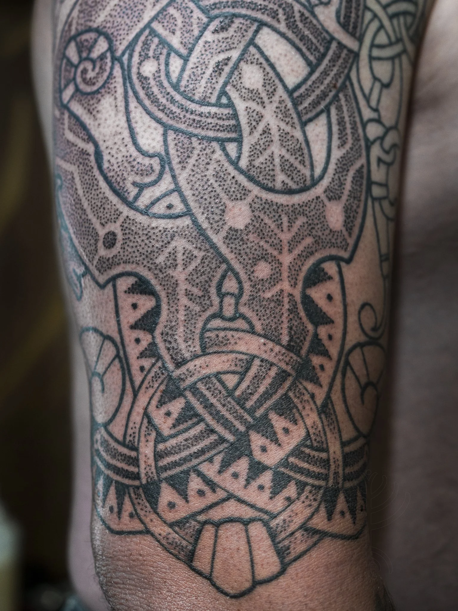 Nordic Jörmungandr intertwined with Mjölnir Tattoo