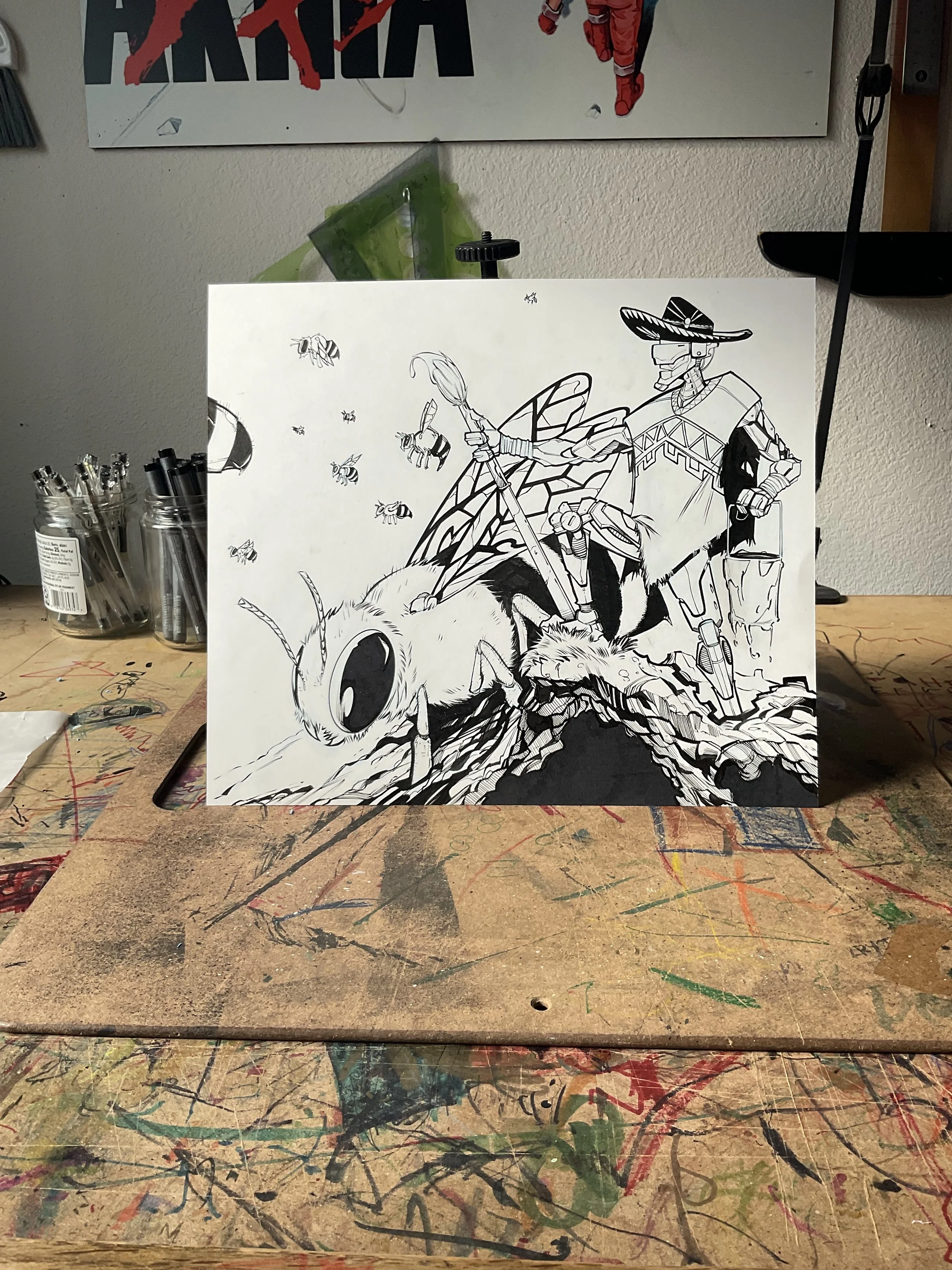 Bee Hive Painter Original Ink Drawing 10" x 10"