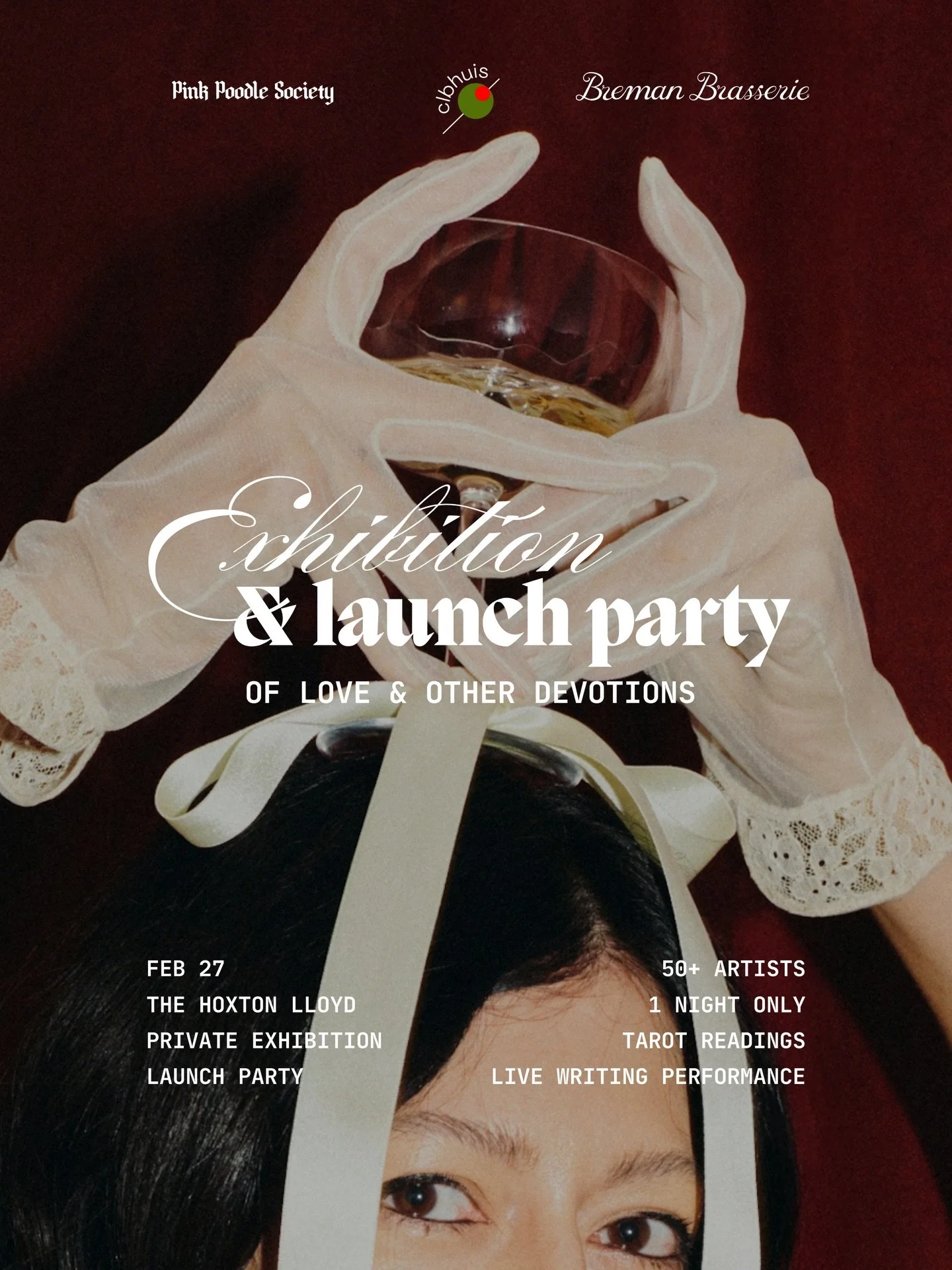 You are officially invited to our launch party of our upcoming exhibition, Of Love and Other Devotions ❤️

Featuring work from 50+ artists in the @clbhuis and @pinkpoodlesociety communities, this exhibition explores connection in all its forms. 

Com