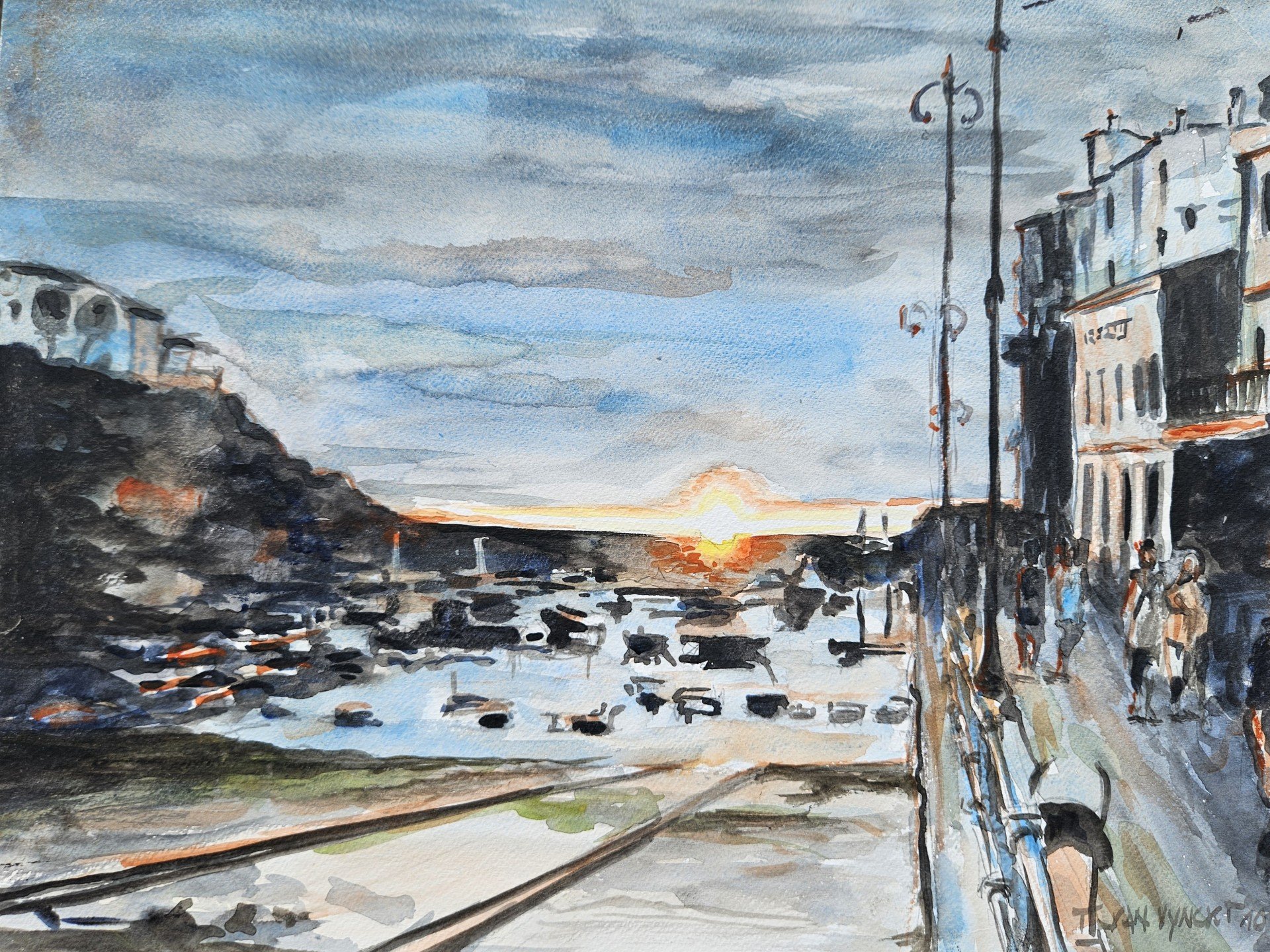 COUCHER DE SOLEIL À TAPIA - AQUARELLE - 40X30
Le coucher de soleil dans les Asturies semble être écrasé par une nuit pressée d'en finir.