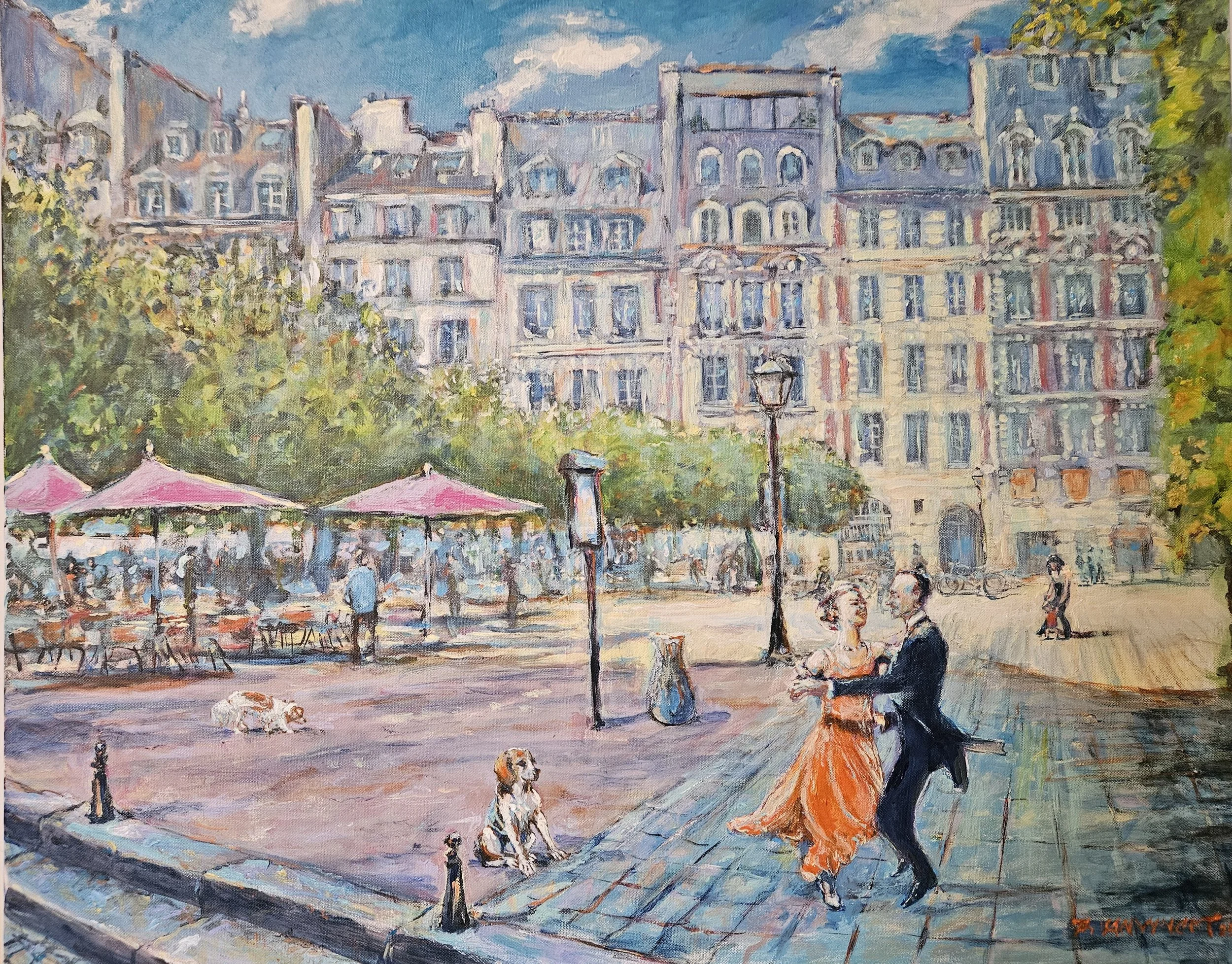 LES DANSEURS DE LA PLACE DAUPHINE-ACRYLIQUE-80X65