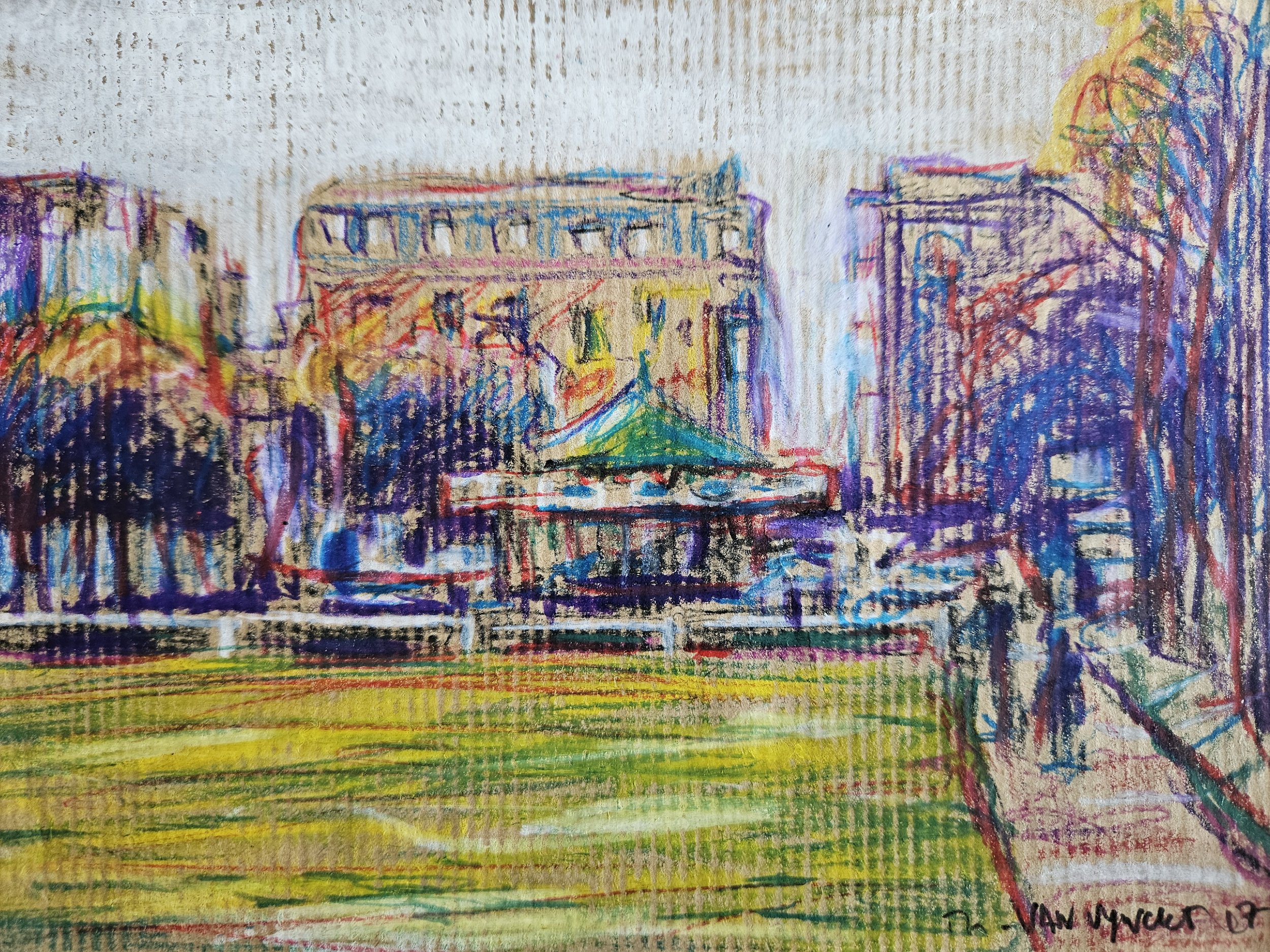 MAISON LAFITTE MANEGE - PASTEL GRAS SUR KRAFT - 14X21