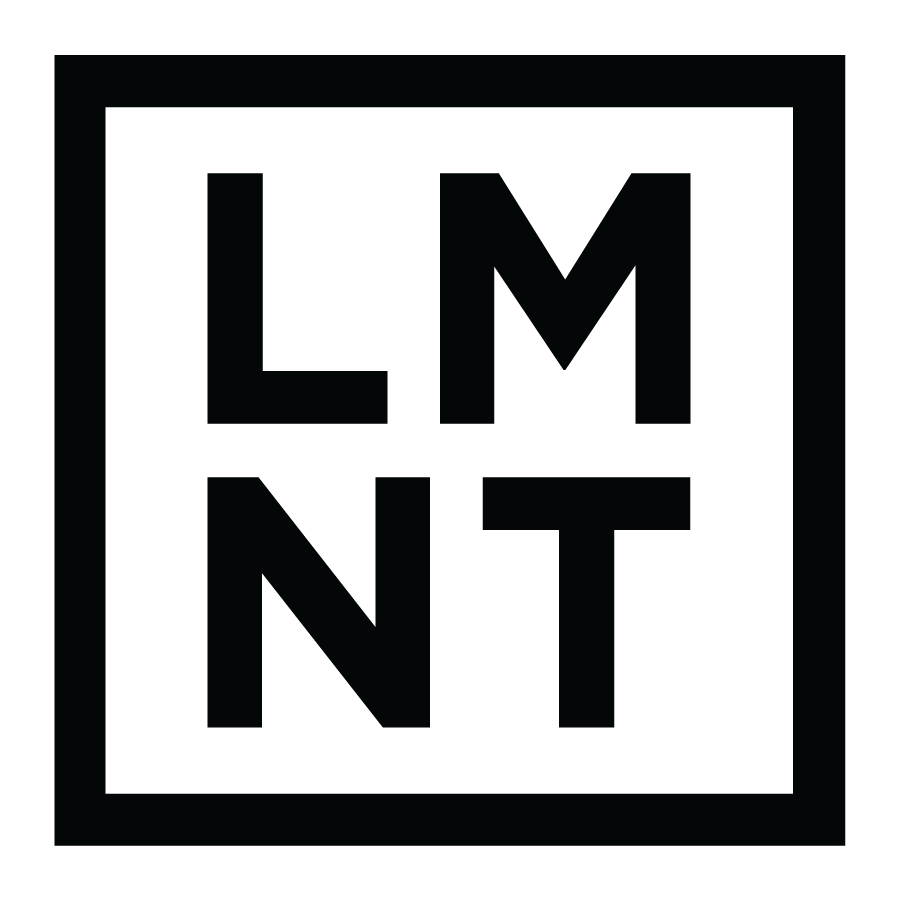Black square with the white, bold text "LMNT" arranged in a grid.