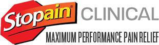 Stopain Clinical logo with red, yellow, and white text