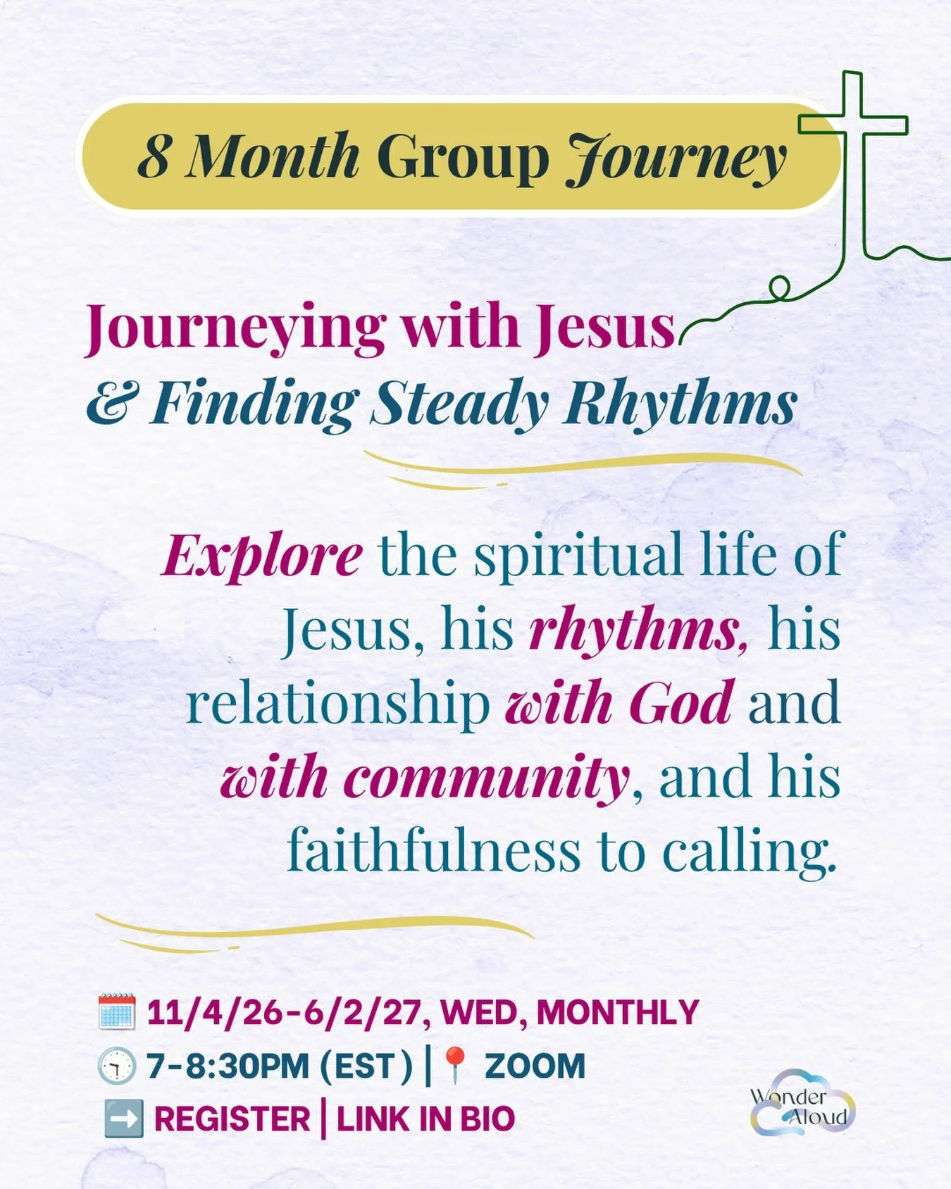 ✨Journeying with Jesus
Group Spiritual Direction with Imaginative Prayer✨

Do you want a steady rhythm of spiritual companionship, a place where your questions about God and calling can be spoken out loud and truly heard?

This 8 month sacred journey