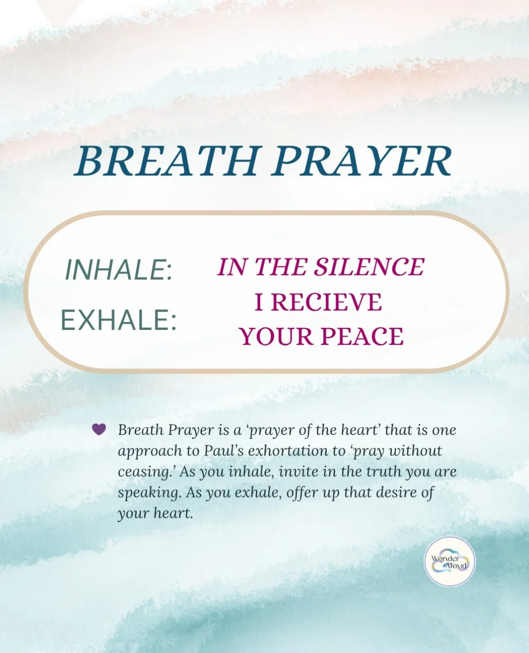 Jesus, as we find moments of solitude may we receive peace from you

Inhale: In the silence 
Exhale: I receive your peace

#wonderaloud #solitude #silence #peace #breathprayer