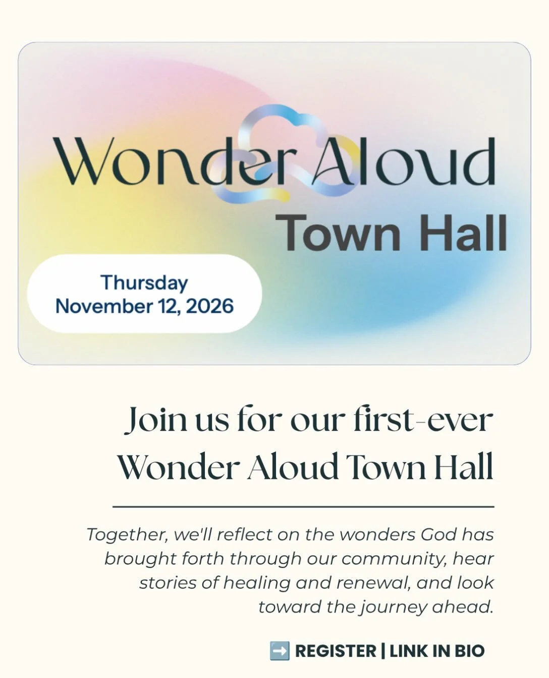 ✨Be Part of What&rsquo;s Next

Join us for our first ever Wonder Aloud Town Hall Meeting! We will share updates on the wonders God brought forth this year through Wonder Aloud and look forward to the road ahead; hear stories from our community of liv