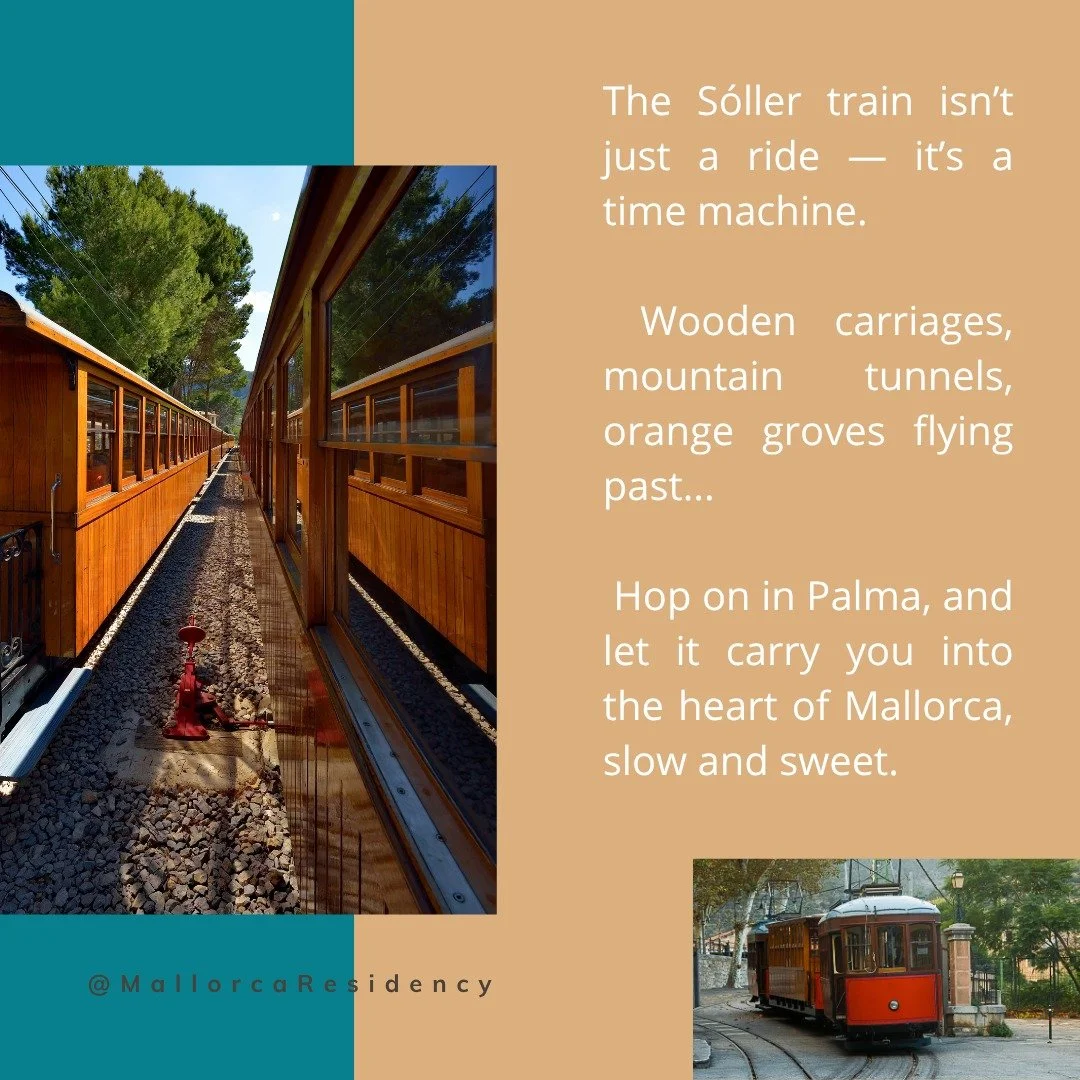 🚂✨ The S&oacute;ller train isn&rsquo;t just transport &mdash; it&rsquo;s a journey through time.
From Palma to the mountains, glide past citrus groves 🍊, rocky tunnels ⛰️, and stories carved into wooden carriages 🌲.

Take it slow. Take it sweet. T