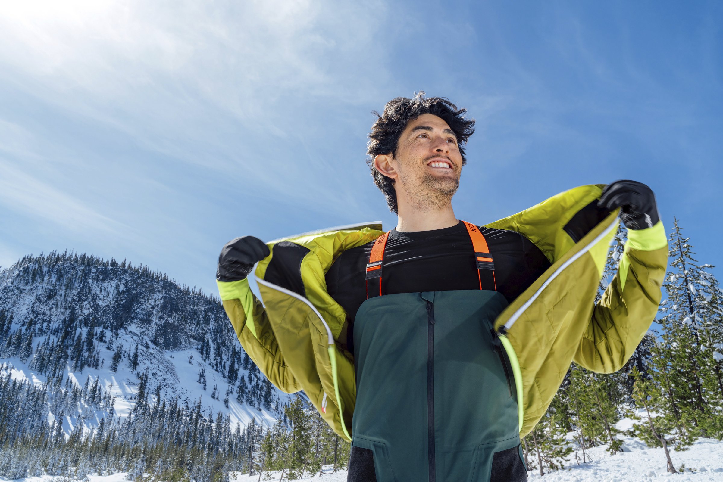 Men’s Orthovox Hooded Jacket and Orthovox Hardshell Pants at Eldora Mountain.