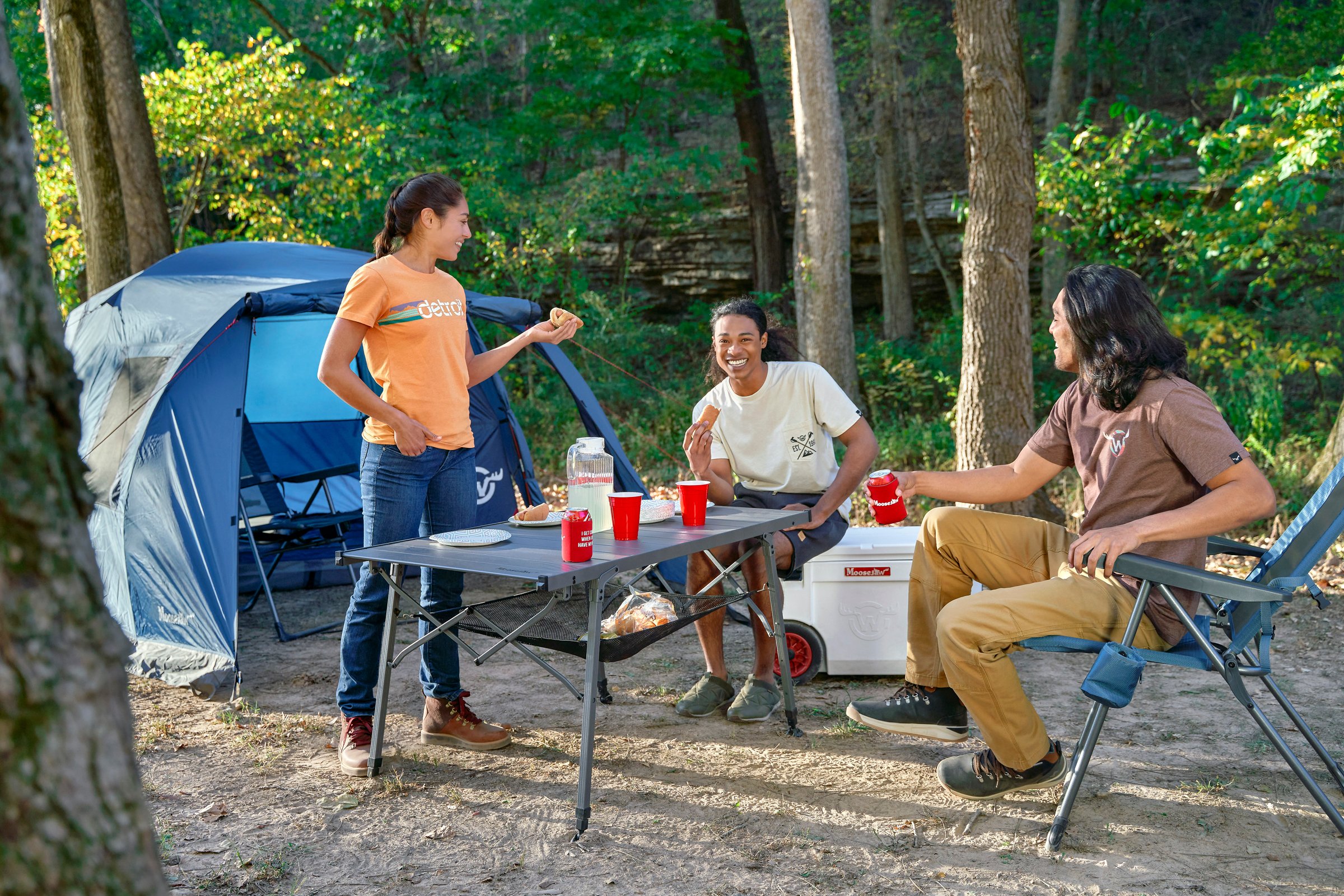 Camping Scene Moosejaw Tent Alongside Moosejaw Cooler at Bentonville, Arkansas.