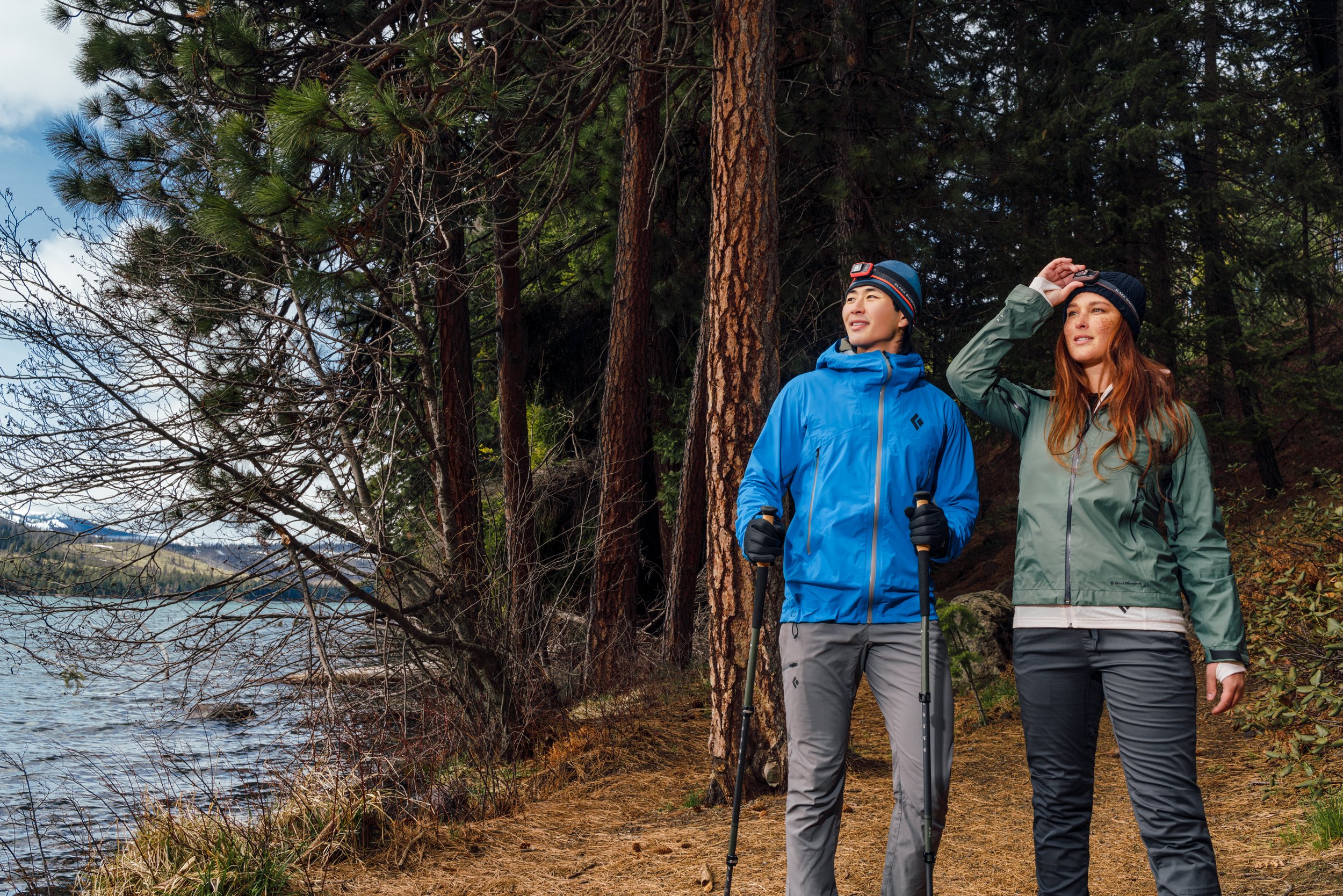 Men’s and Women’s Black Diamond HighLine Stretch Shell, Black Diamond Headlamp.