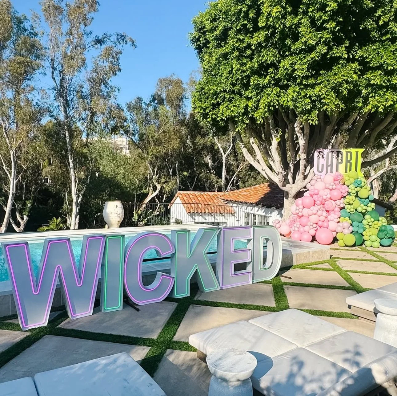 Wicked themed birthay party with LED marquee letters and balloons in St Pete