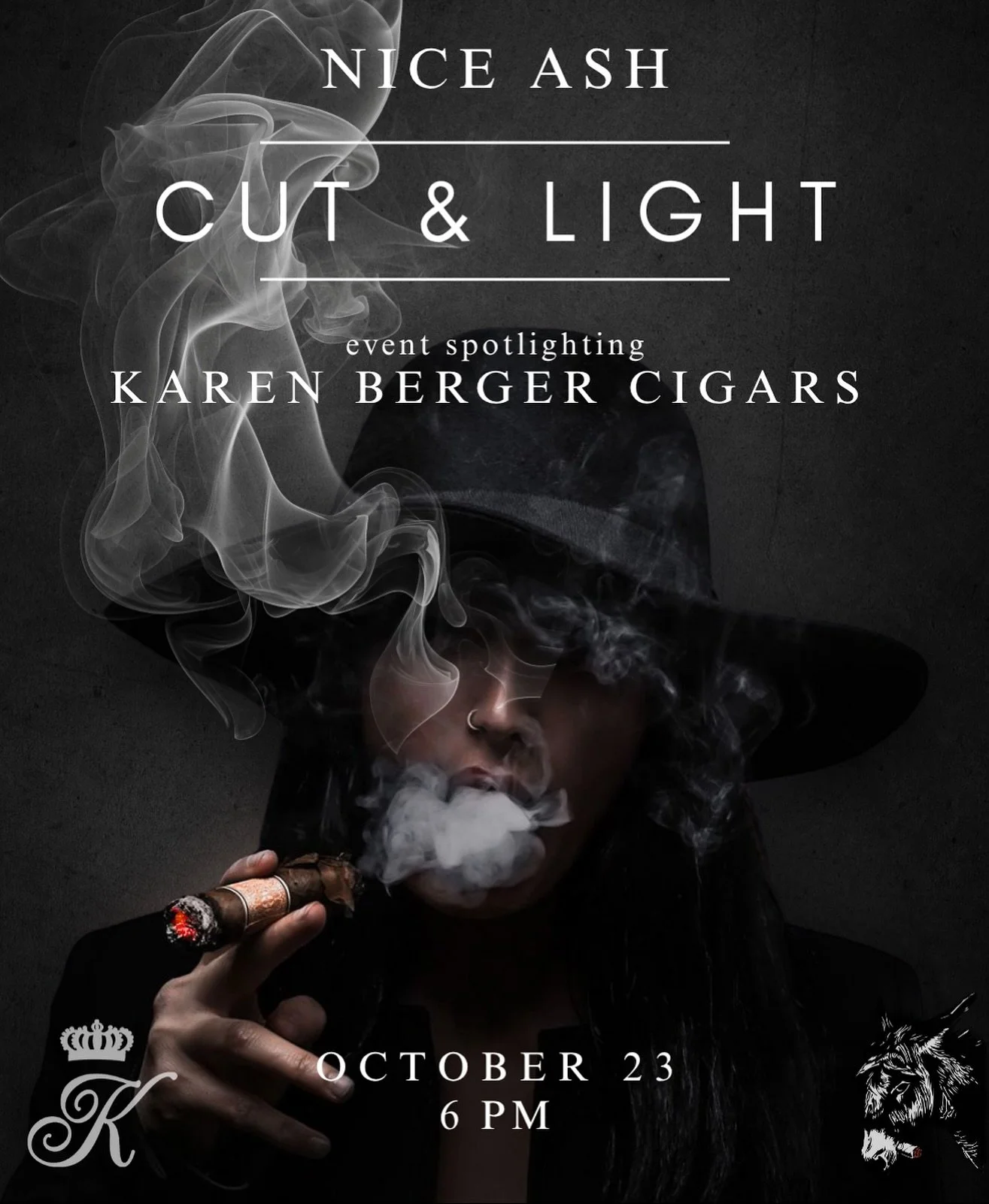 IN ONE WEEK: Karen Berger Cigars Cut & Light Event!
Wednesday, October 23rd | 6:00 PM
Nice Ash Cigar Lounge – 3117 White Oak Dr, Houston, TX
We’re excited to announce that Karen Berger Cigars will be joining us for a Cut & Light