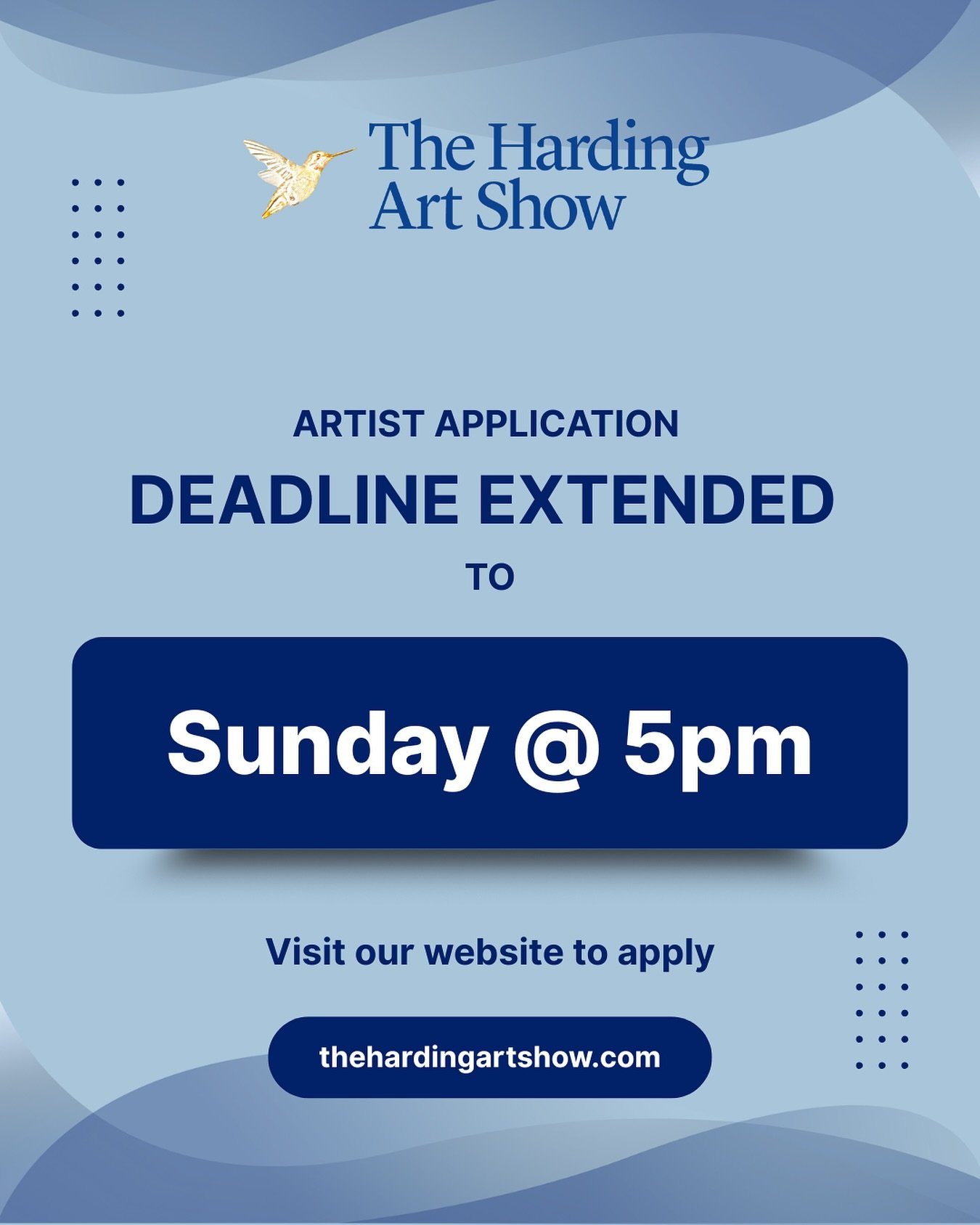 🚨🚨🚨 We have extended the deadline for artist applications to the 2026 Harding Art Show to Sunday November 16 at 5pm! Visit our website or the #linkinbio for details and the link to apply.
