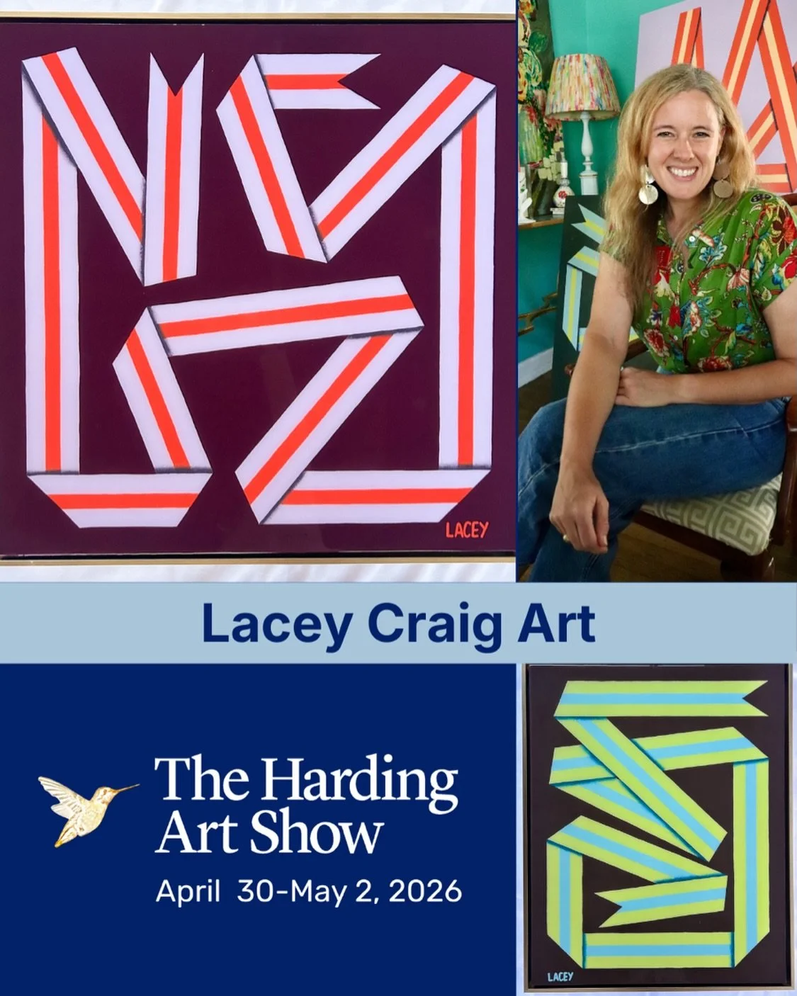Lacey Craig @laceycraigart is a Memphis-based artist, originally from Texas. She&rsquo;s obsessed with colors and patterns, and loves finding new ways to bring joy into peoples&rsquo; homes through her art. When she&rsquo;s not painting, she loves pl