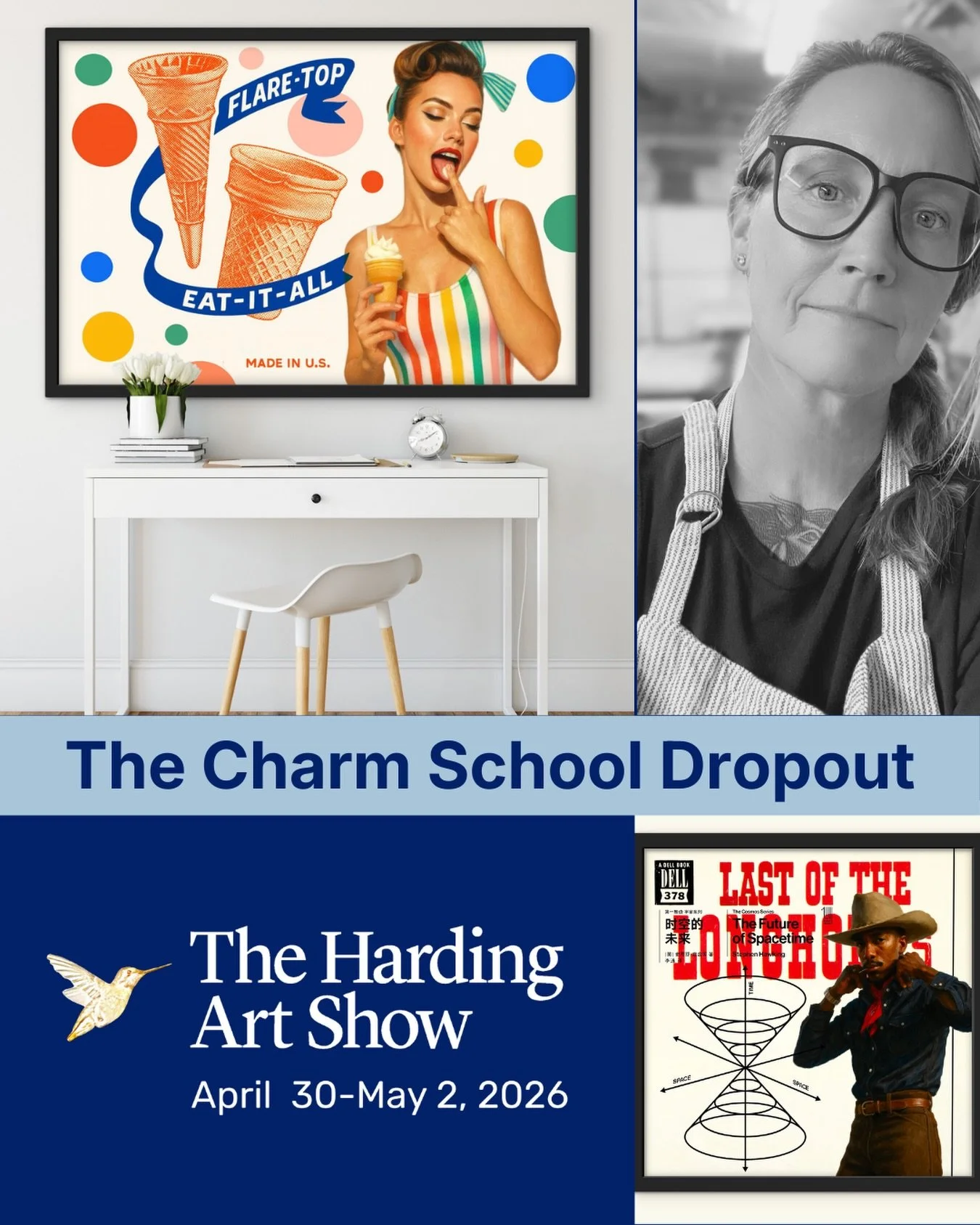 Sarah @thecharmschooldropout is an artist working in design media. She loves video, graphic design mixed media, and painting. Her current body of work focuses on digital based drawing, graphic design and painting. She hopes her work is at once famili