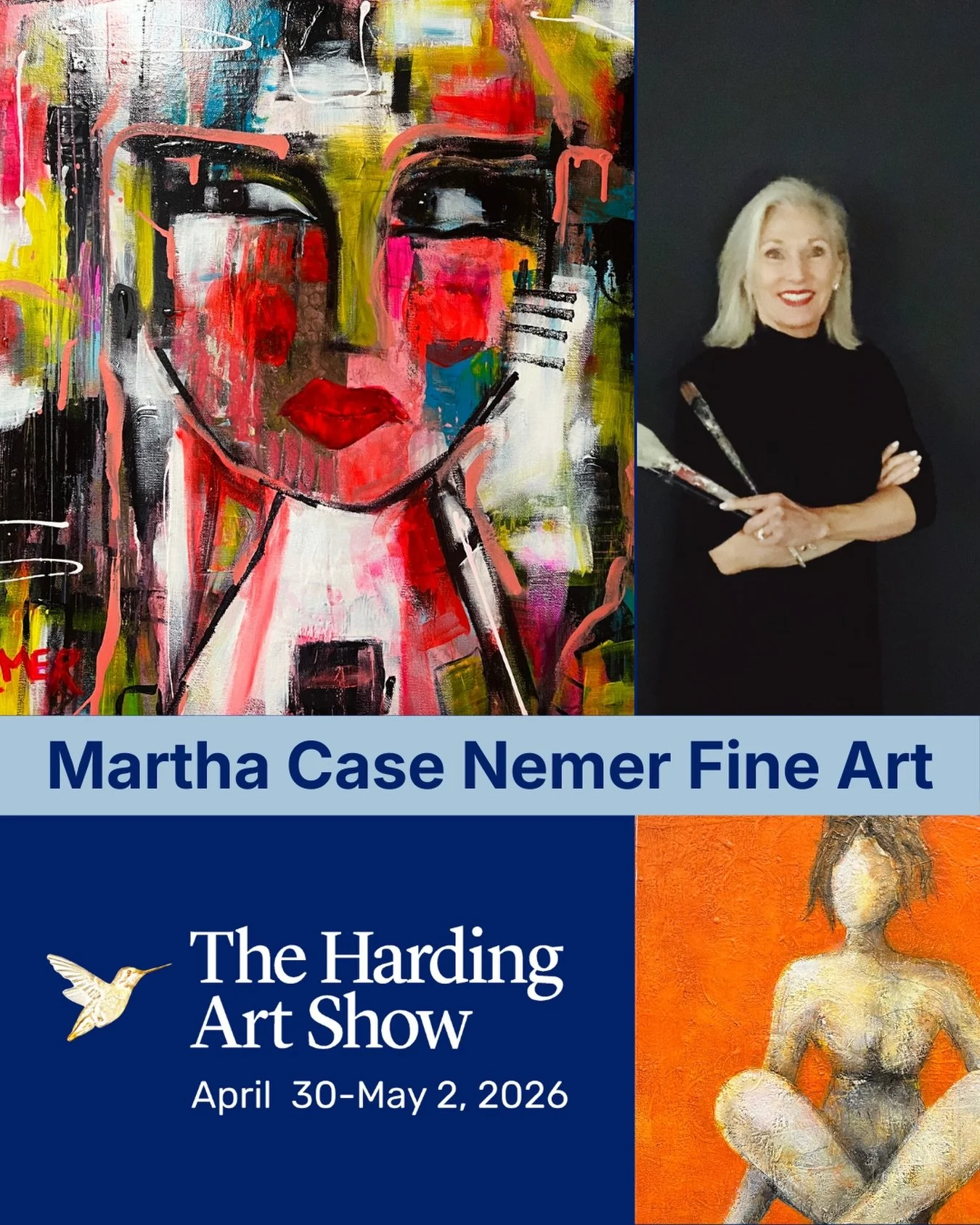 Martha Case Nemer @marthacasenemerart is an intuitive artist from Nashville, Tennessee, known for her contemporary whimsical approach to abstract figurative.