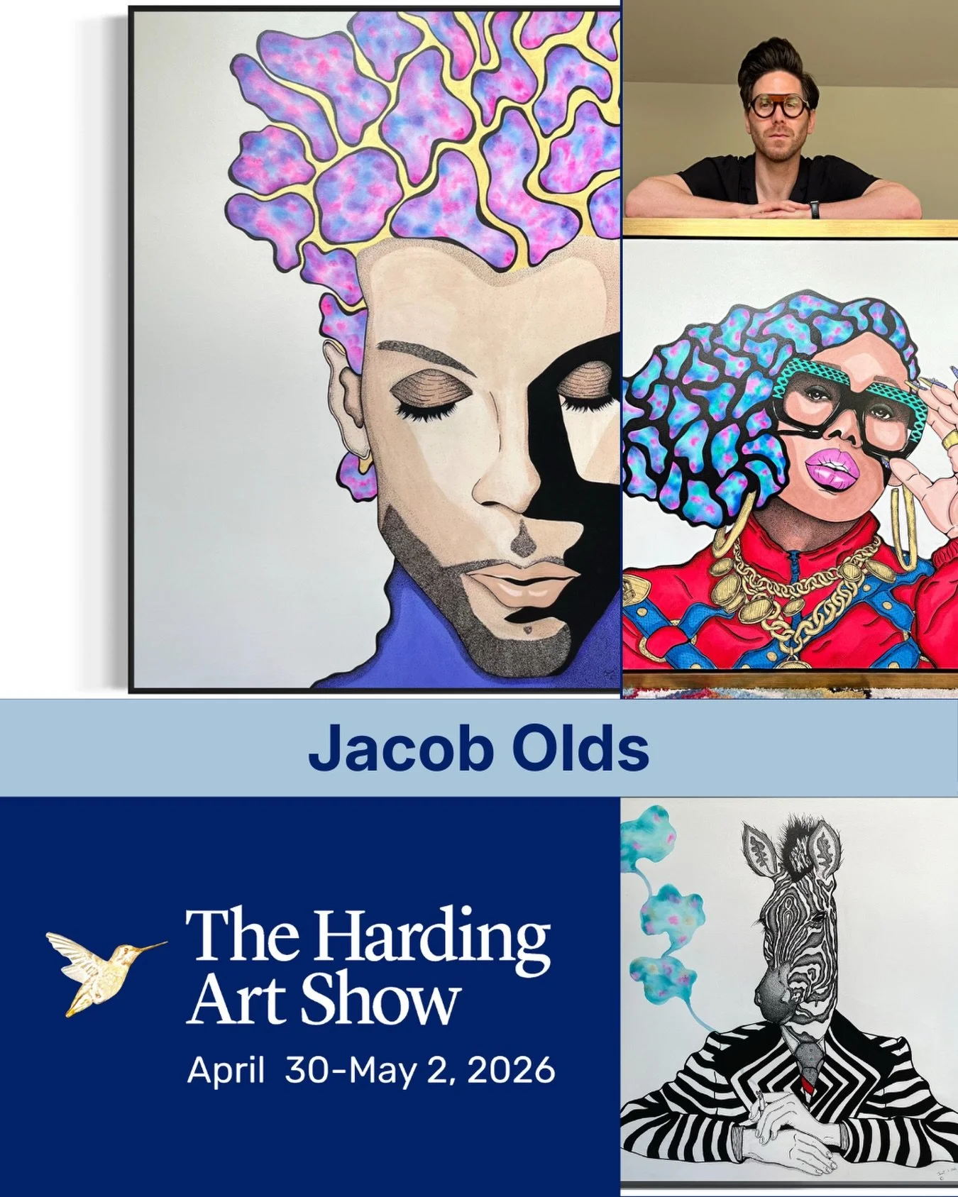 Jacob Olds @jacoboldsart, originally from Atlanta, GA, spent more than half his years in a tour bus, traveling with his brothers in a band called Family Force 5. They released 4 studio records and were signed for a time to Maverick Records, which was