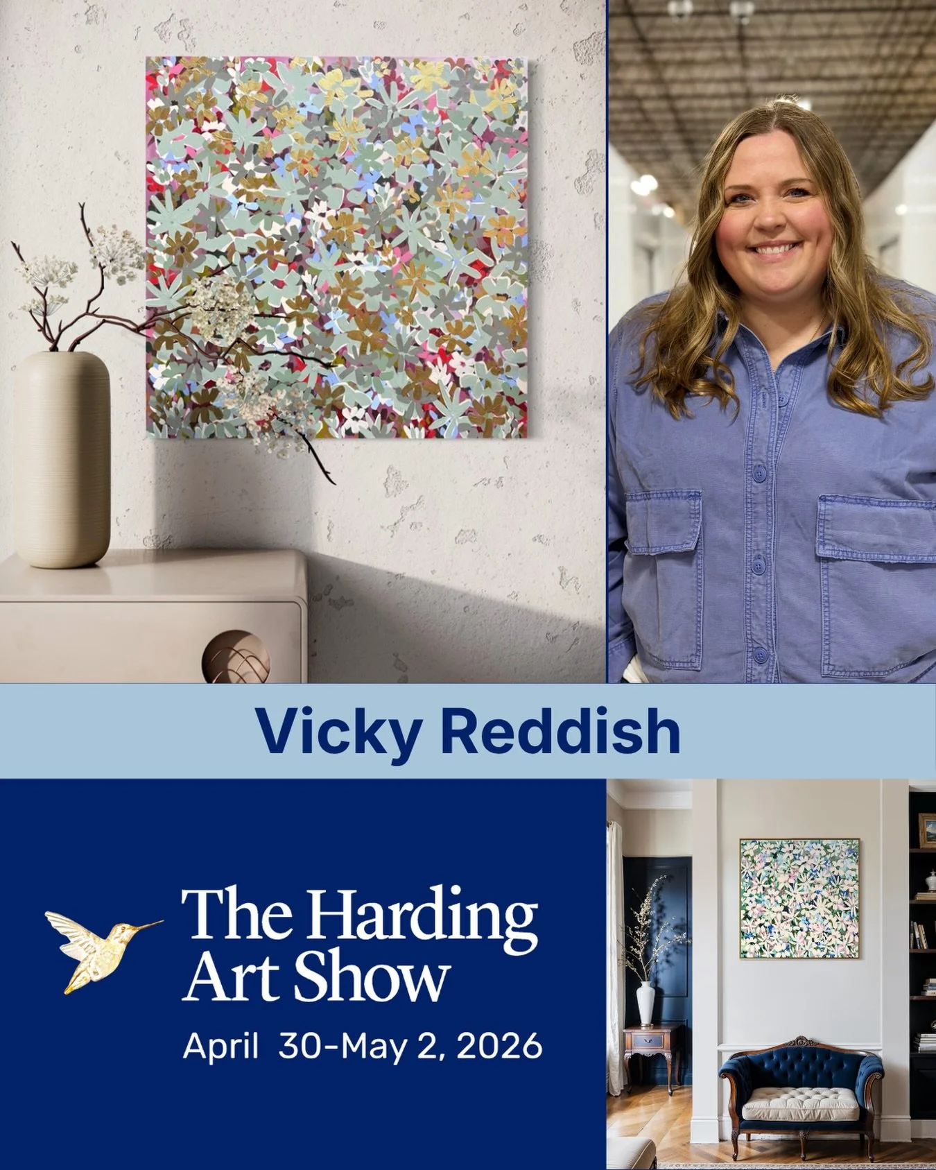 Vicky Reddish @vickyreddish is a Nashville-based abstract artist with a mission to share happiness, love, and joy through her vibrant creations. Her artistic philosophy is simple yet powerful: make art that makes you happy, and it will bring joy to o