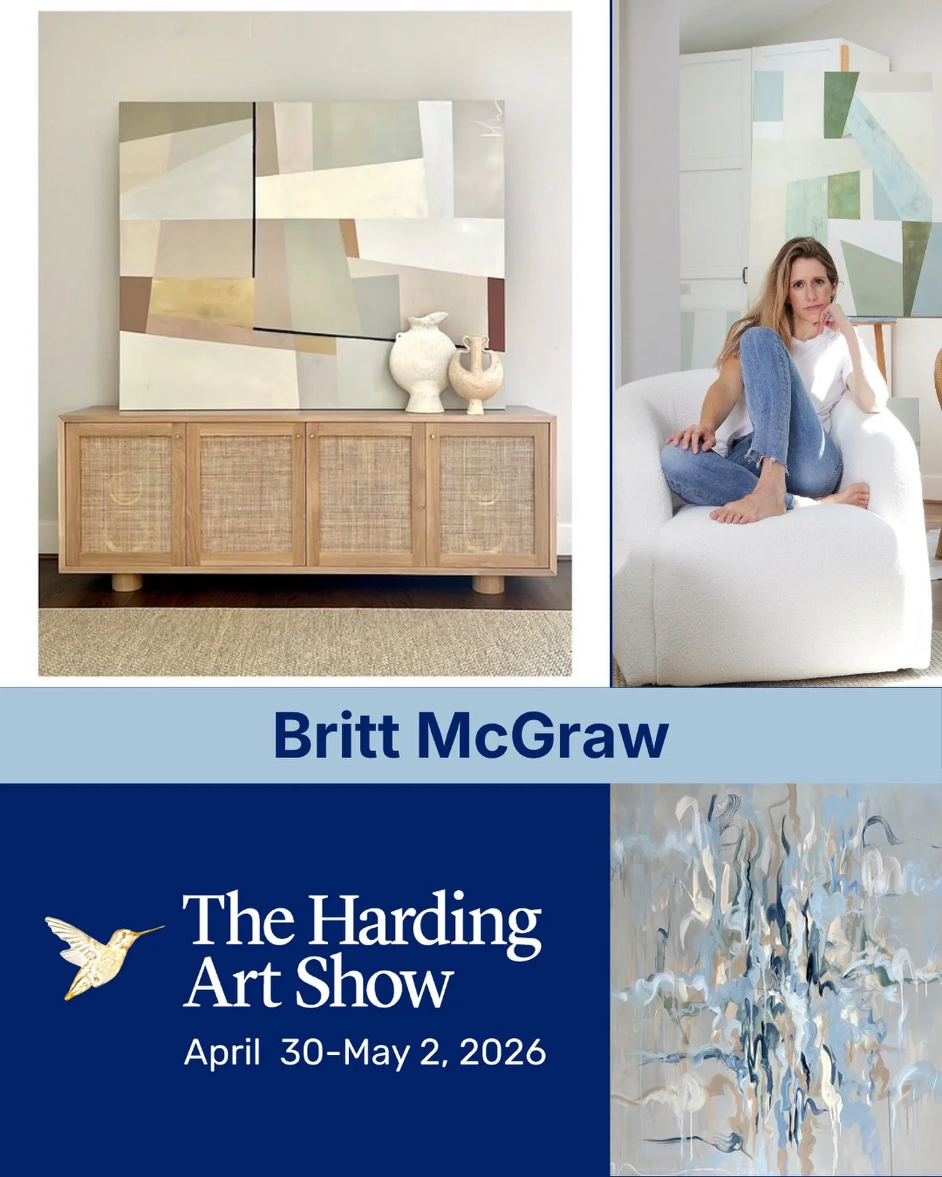 Britt @brittlmcgraw.art is a self-taught abstract artist who explores color and technique through the juxtaposition of fluidity and form. Through this exploration, she aspires to create one-of-a-kind pieces that speak to the soul, awakening one&rsquo