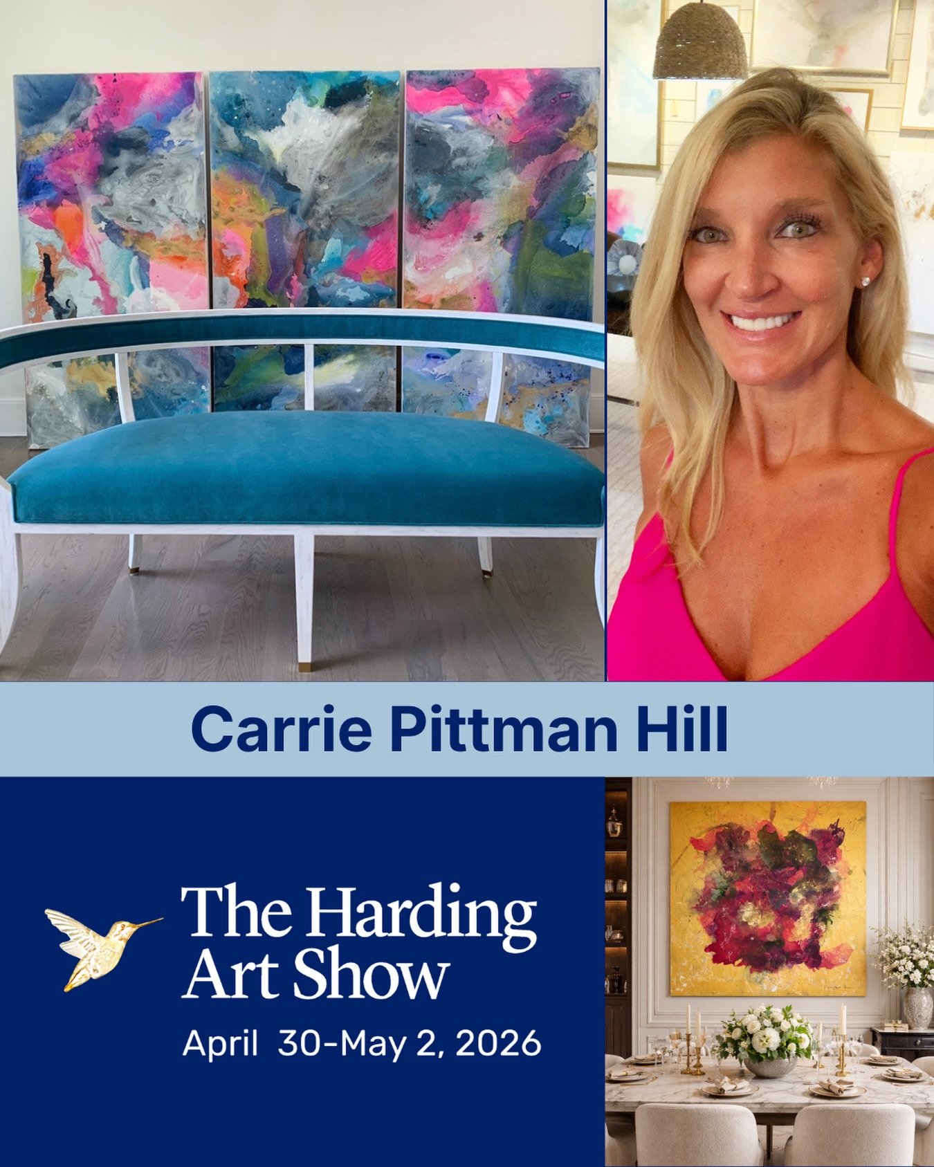 Carrie @Carriepittmanart is a self expression abstract artist that uses melting color and texture.  She describes her work as whimsical, provoking, and unique.