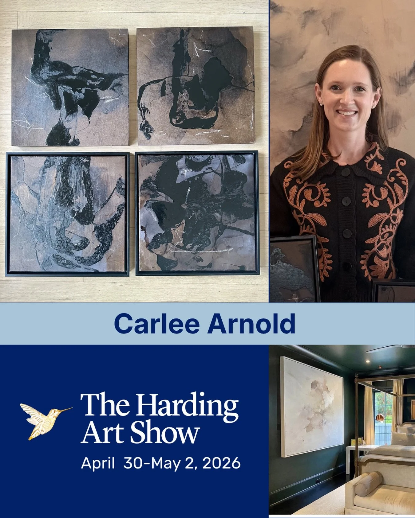 Carlee @carleearnoldart is a contemporary artist working in acrylic, ink and layered oil. Her work explores contrast, movement, and sculptural texture &mdash; balancing fluidity with depth to create pieces that command a space with quiet intensity.


