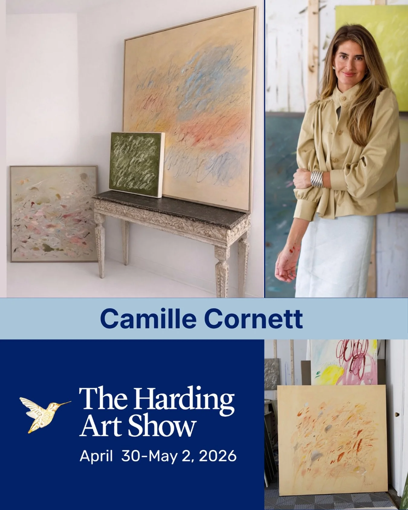 Camille Cornett @camillecornettart is an abstract painter based in Fairhope, Alabama. Her work centers on gesture, erasure, and the tension between presence and absence. Using layered marks, scraped surfaces, and shifting fields of color, she allows 