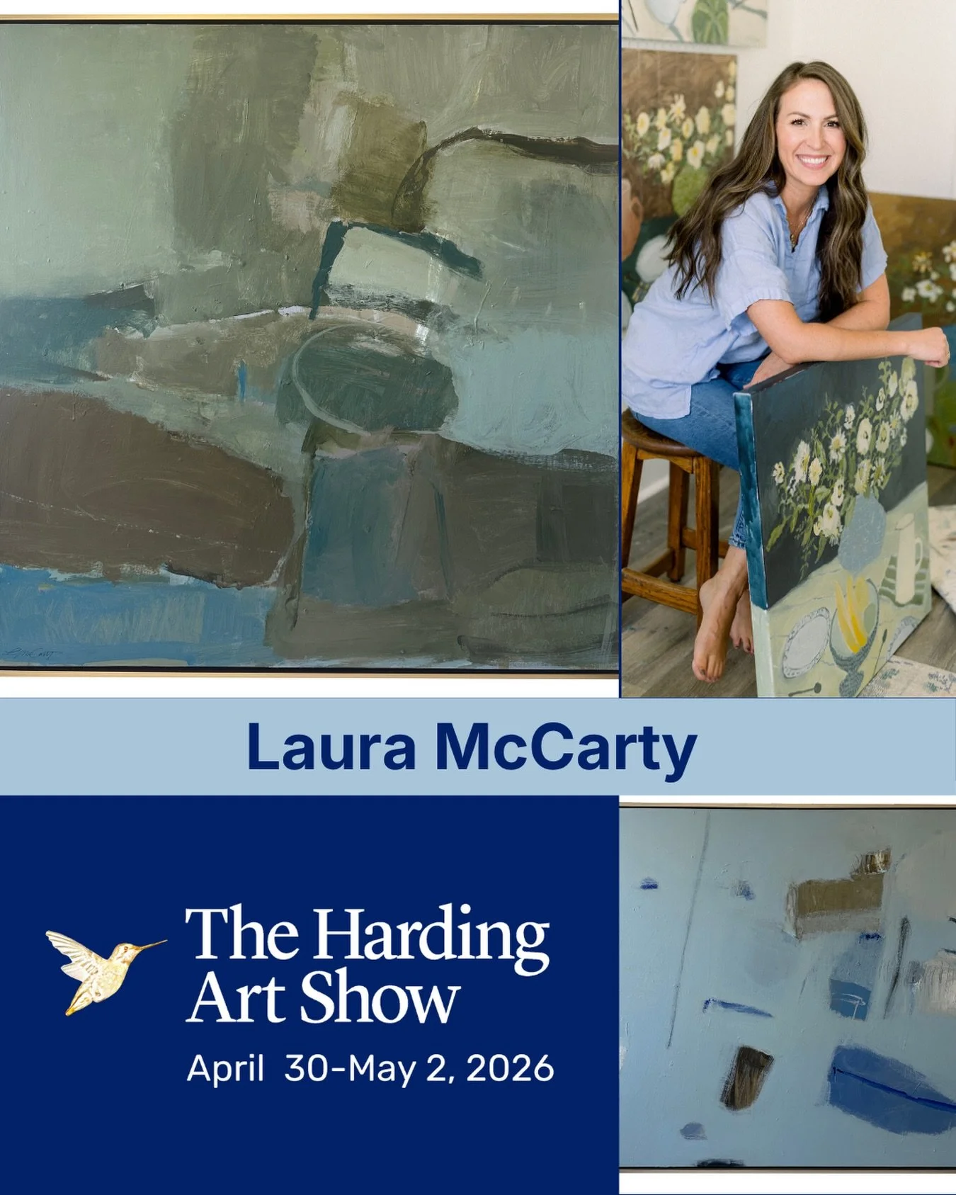 Laura&rsquo;s @lauramccarty abstract style is inspired by unique color combinations, gestural marks and texture. No matter the subject, she hopes that her work will be a tangible representation of a special time or memory.