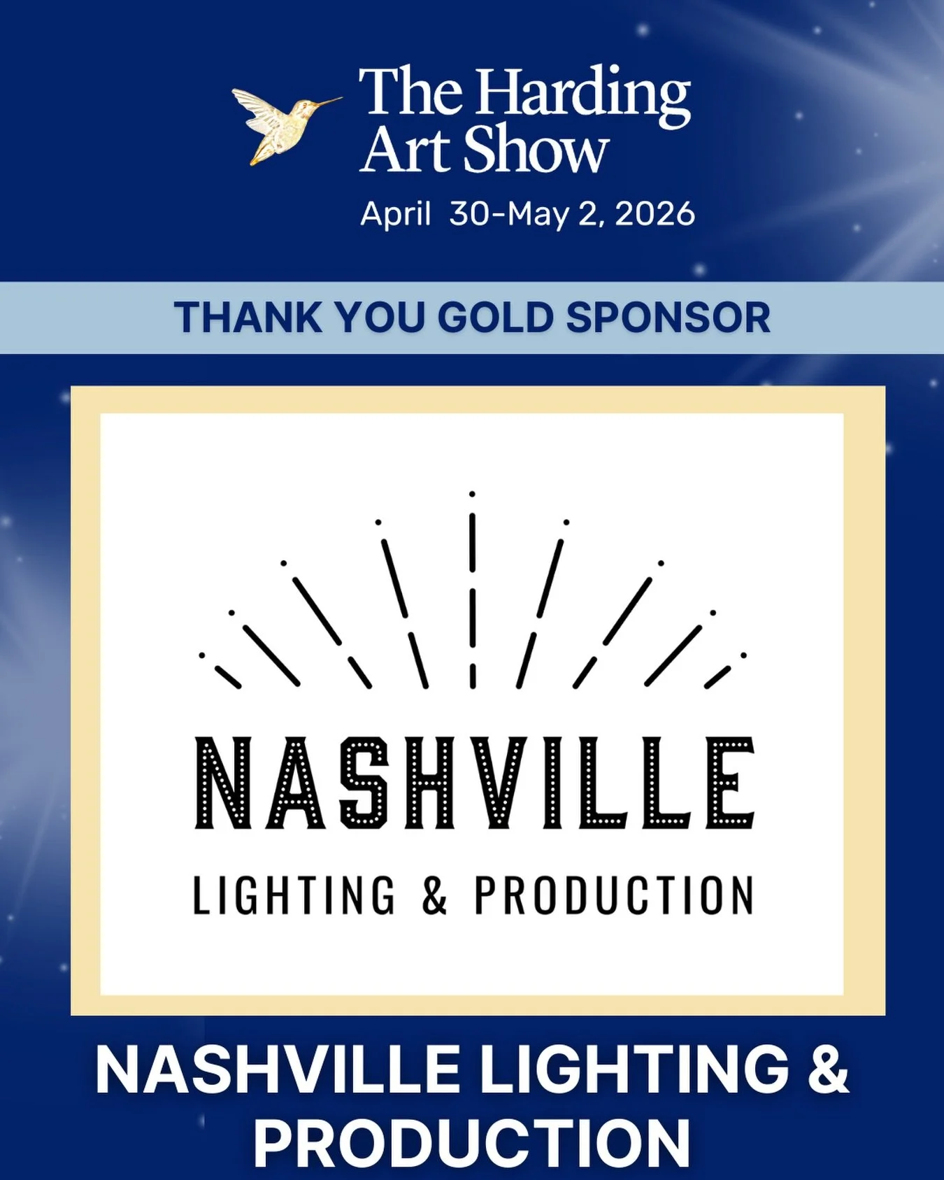 We&rsquo;re thrilled to have Nashville Lighting and Production (NLP) as a sponsor for this year&rsquo;s Harding Art Show! @nashvillelightingandproduction&rsquo;s services span professional-grade sound systems, high-definition video displays, projecti