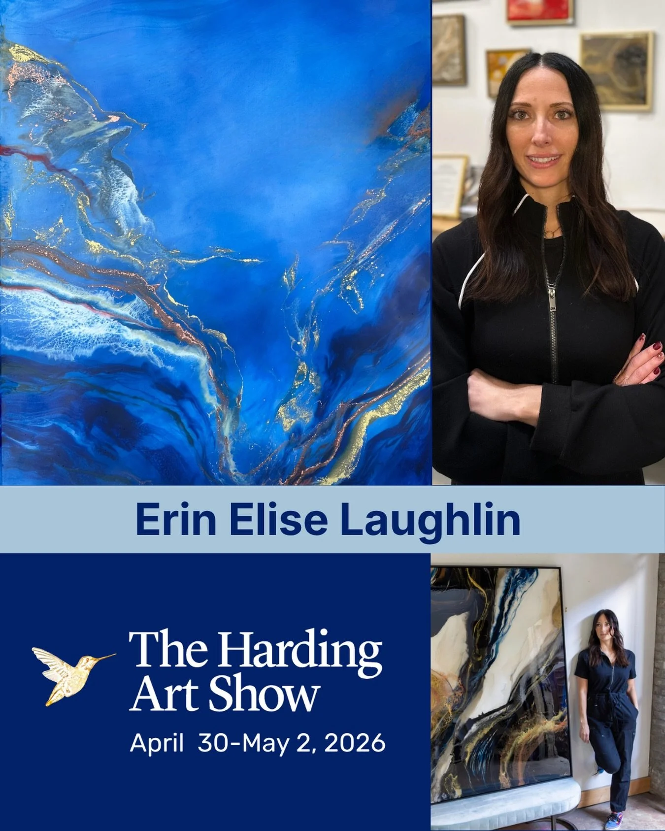 Erin Elise @erinelise.artiste is a mixed media artist creating grounded, powerful abstracts inspired by organic textures and forms found in nature. Working in layered resin and acrylic brushwork, she explores elements of contrast, inviting viewers in