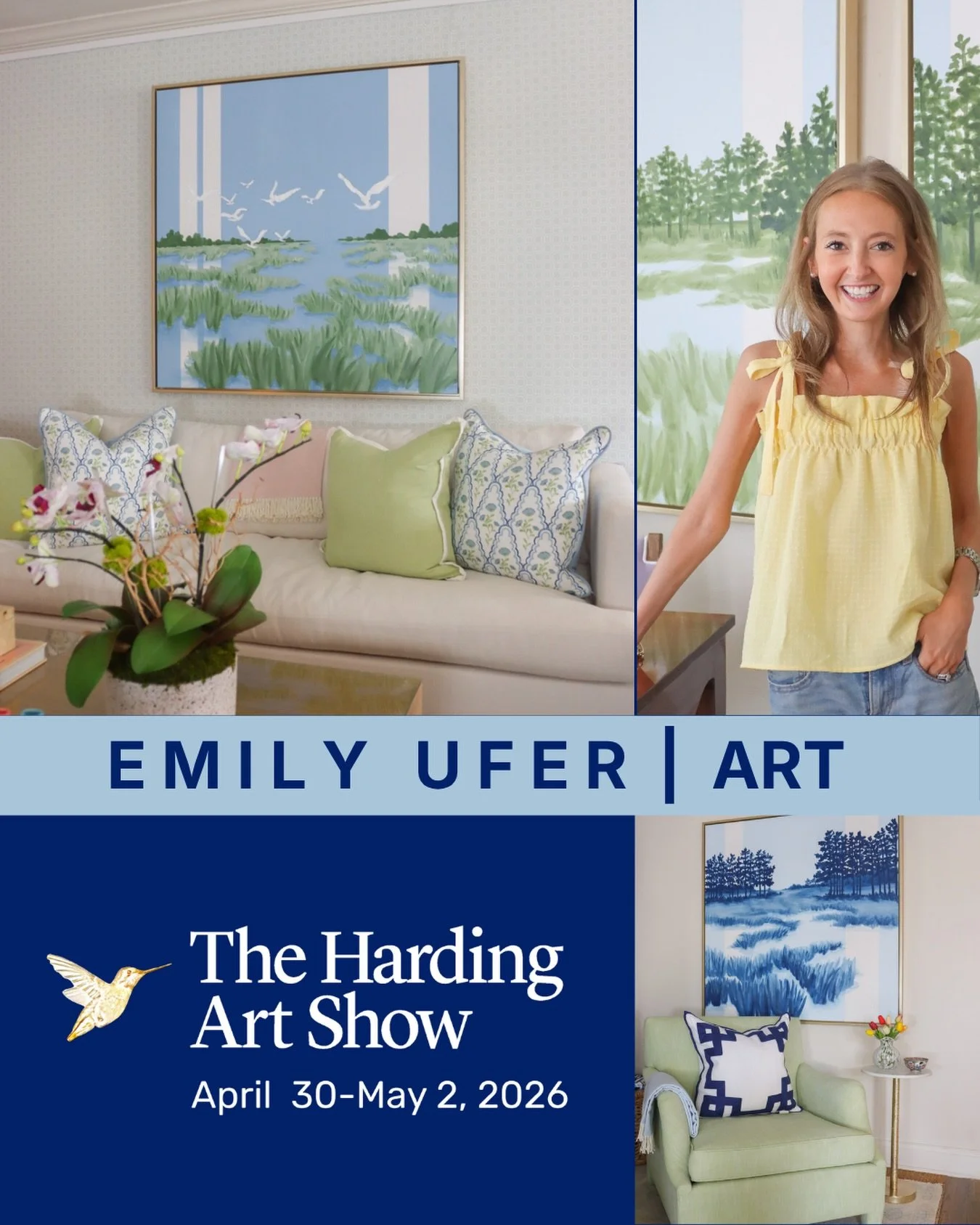 Inspired by the landscapes of Texas and the South, Emily Ufer @emilyuferart creates colorful paintings that capture the light, texture, and color of the places she loves dearly. She includes birds in many of her paintings, as she loves the grace and 