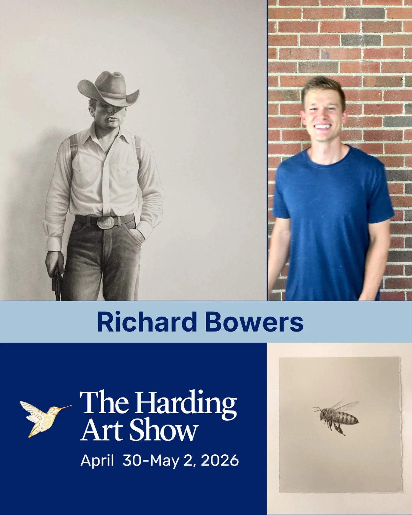Richard Bowers @richardbowersart began his career as a portrait and landscape artist in 2015. Since then, his uniquely detailed work has attracted national recognition and catalog of renowned collectors. Richard works primarily with graphite to creat